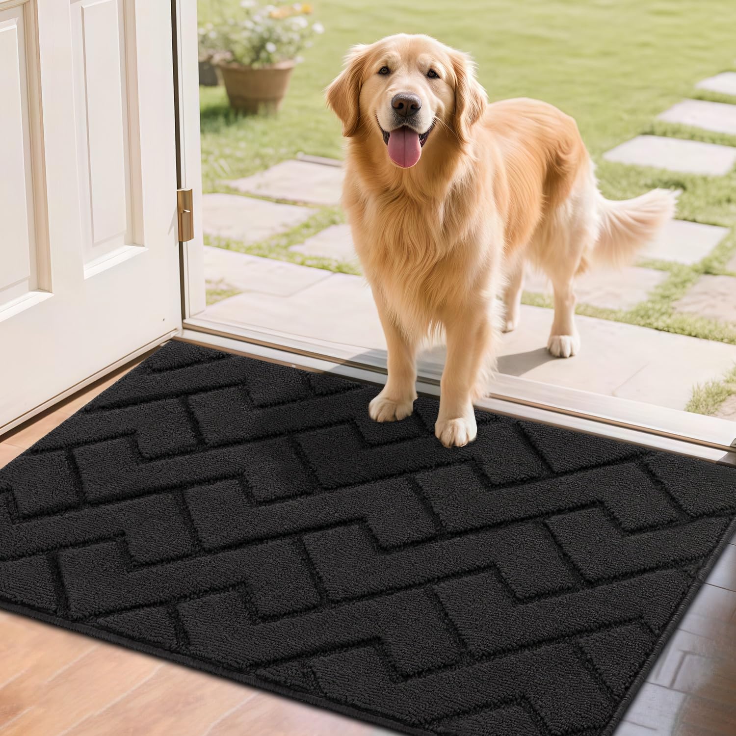 hicorfe Indoor Doormat,Front Back Door Mat Rubber Backing Non Slip Door Mats 24"x35" Absorbent Resist Dirt Entrance Doormat Inside Floor Mats for Entryway Washable Low-Profile (Navy Blue)