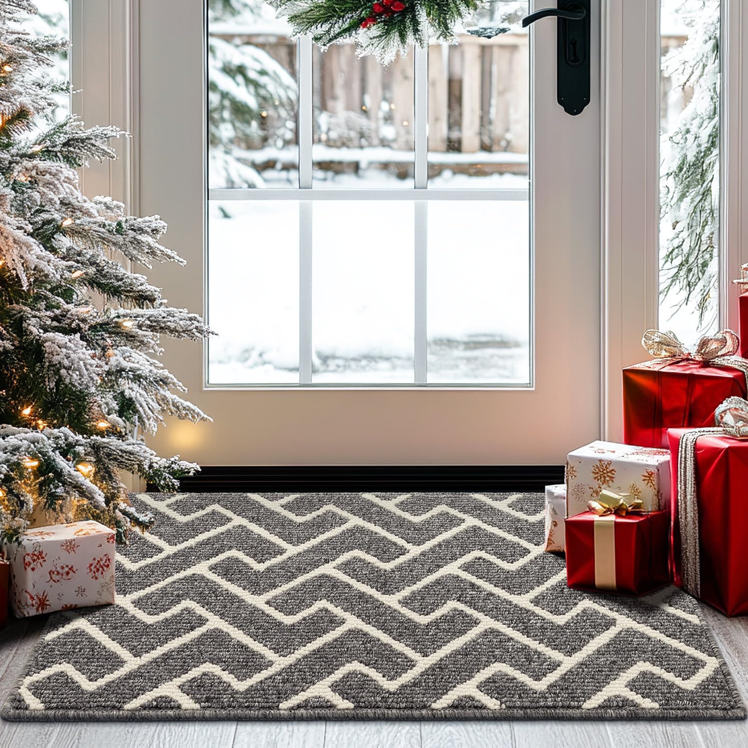 hicorfe Indoor Doormat,Front Back Door Mat Rubber Backing Non Slip Door Mats 24"x35" Absorbent Resist Dirt Entrance Doormat Inside Floor Mats for Entryway Washable Low-Profile (Navy Blue)