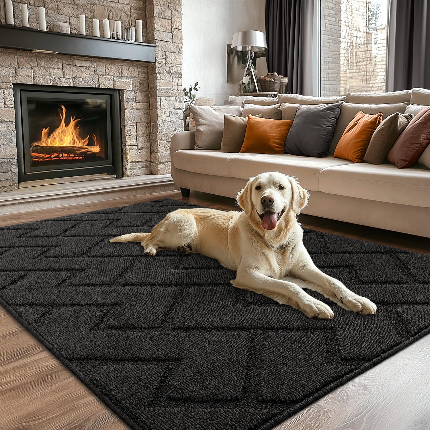 hicorfe Indoor Doormat,Front Back Door Mat Rubber Backing Non Slip Door Mats 24"x35" Absorbent Resist Dirt Entrance Doormat Inside Floor Mats for Entryway Washable Low-Profile (Navy Blue)