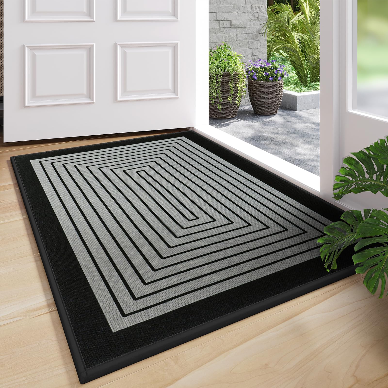 Front Door Mat 17''x30'', Absorbent Dirt Resist Washable Non Slip Low-Profile Indoor Doormat, Easy Clean Welcome Entryway Door Mats, Brown