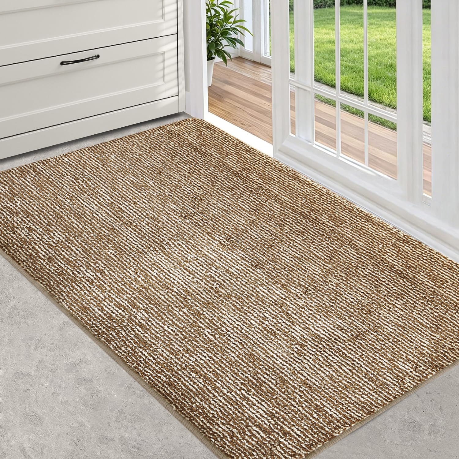 REFETONE Indoor Doormat, Front Door Mat 32"x40" Absorbent Rubber Backing Non Slip Door Mats, Washable Low-Profile Inside Floor Mat Door Rugs for Entryway, Resist Dirt Mud Mat for Dogs, Coffee/Brown