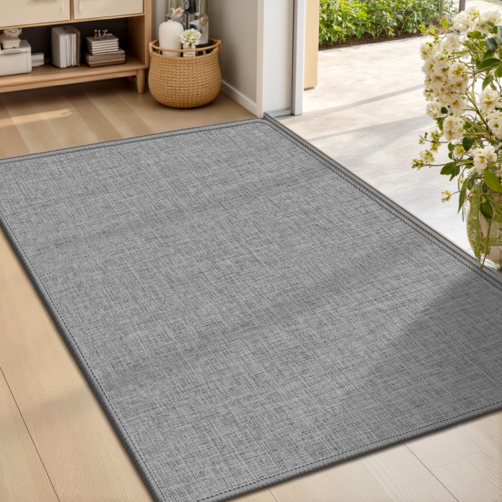 LEKEEPGO Ultra Thin Indoor Door Mat 17"x29", Low-Profile Door Mat Indoor Entrance, Non Slip Rubber Backing Inside Doormat Washable Welcome Front Entryway Dirt Trapper Entry Mat, Khaki