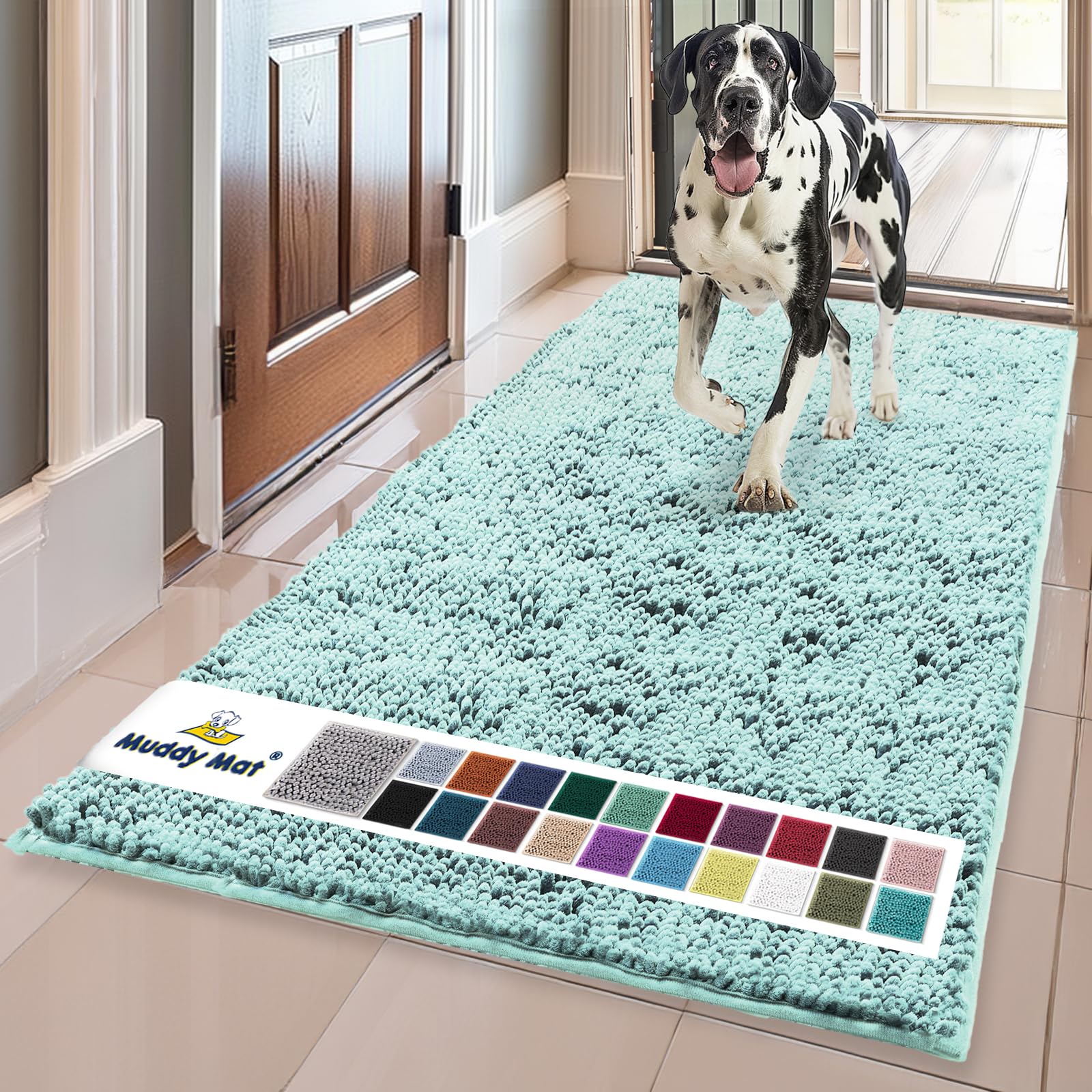 Muddy Mat® | Super Absorbent Door Mat Indoor, Microfiber Quick Dry Chenille Entryway Rug, Non-Slip Front Door Mat, Indoor Mats for Entryway, Machine Washable Pet Rug, Black 30"x19"
