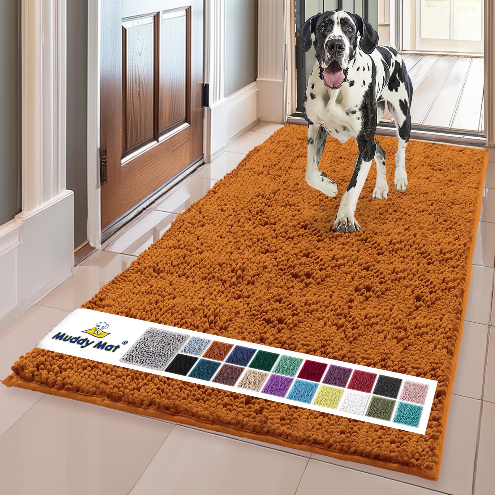 Muddy Mat® | Super Absorbent Door Mat Indoor, Microfiber Quick Dry Chenille Entryway Rug, Non-Slip Front Door Mat, Indoor Mats for Entryway, Machine Washable Pet Rug, Black 30"x19"