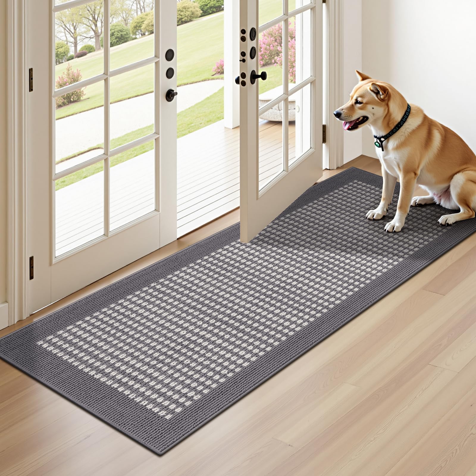 Ileading Indoor Door Mat 3x5ft Absorbent Dog Mats for Muddy Paws,Machine Washable Small Living Room Area Rug with Non-Slip Rubber Backing Low-Profile Inside Carpet for Hallway,Kitchen