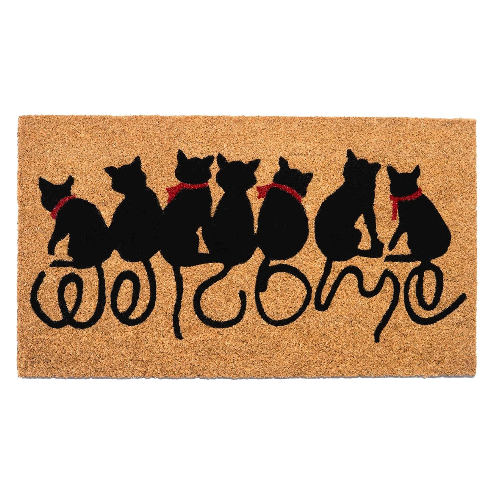 Coir Doormat, Front Doormat with Non-Slip PVC Backing, Printed Indoor Outdoor Welcome Mats for Home & Office, Door Mat, Entrance Mats with Paws Print, 30”x17”, Beige & Black