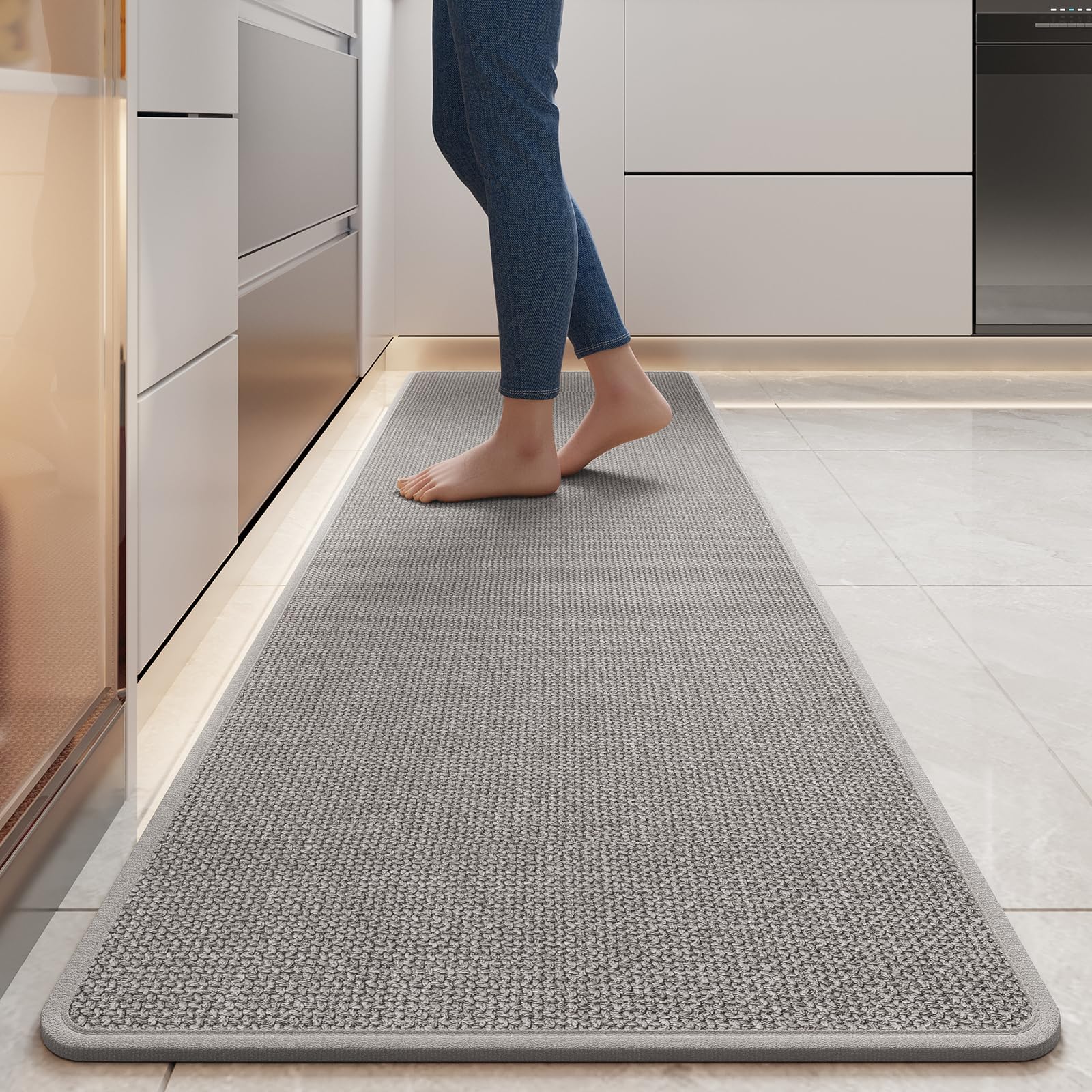 YDKGL Water Absorbent Runner Rugs for Kitchen, Kitchen Mat in Front of Sink, Oil Absorbent Kitchen Mats for Floor,Non-Slip Kitchen Rugs,Durable Kitchen Mats，17x30 Gray Kitchen Rugs,