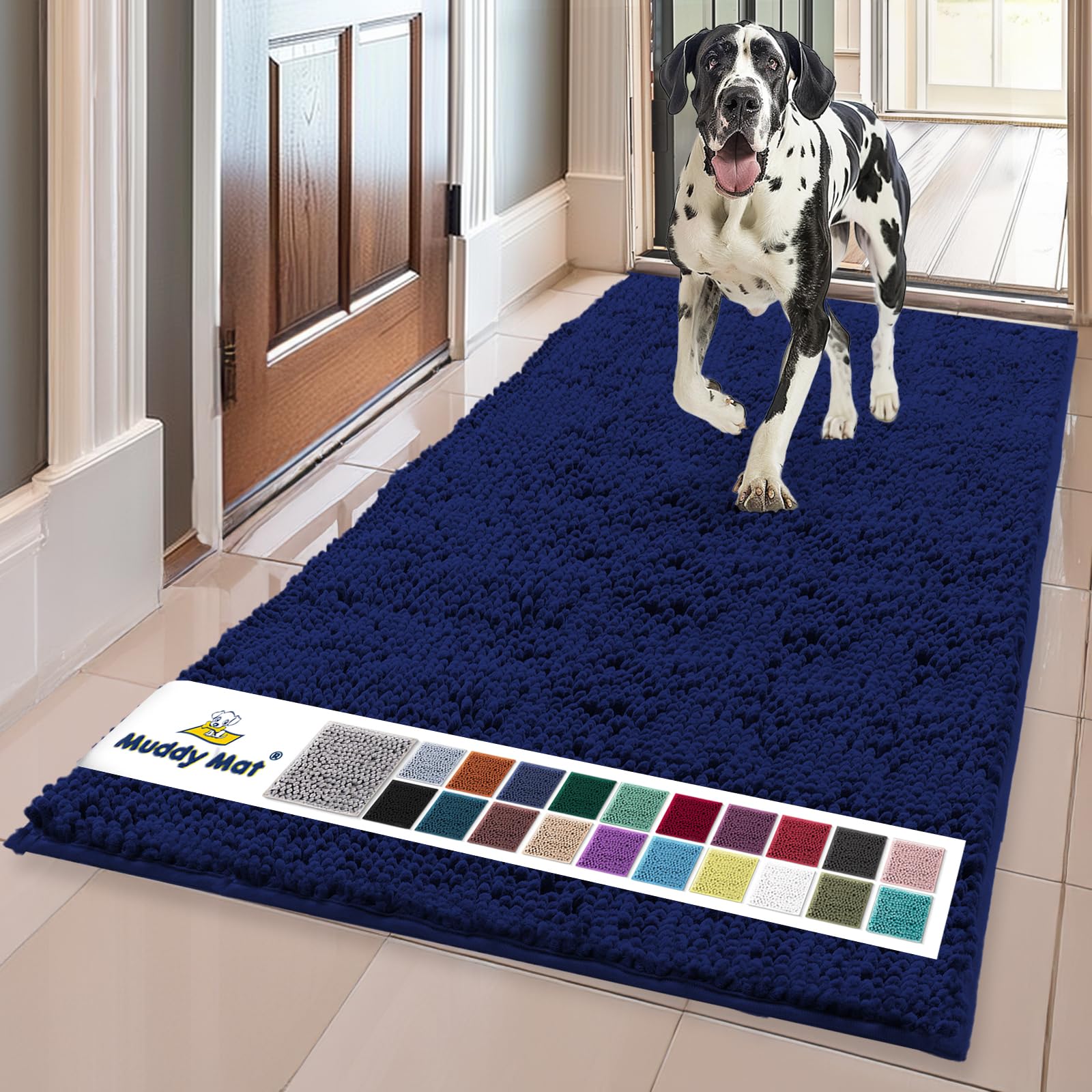 Muddy Mat® | Super Absorbent Door Mat Indoor, Microfiber Quick Dry Chenille Entryway Rug, Non-Slip Front Door Mat, Indoor Mats for Entryway, Machine Washable Pet Rug, Black 30"x19"
