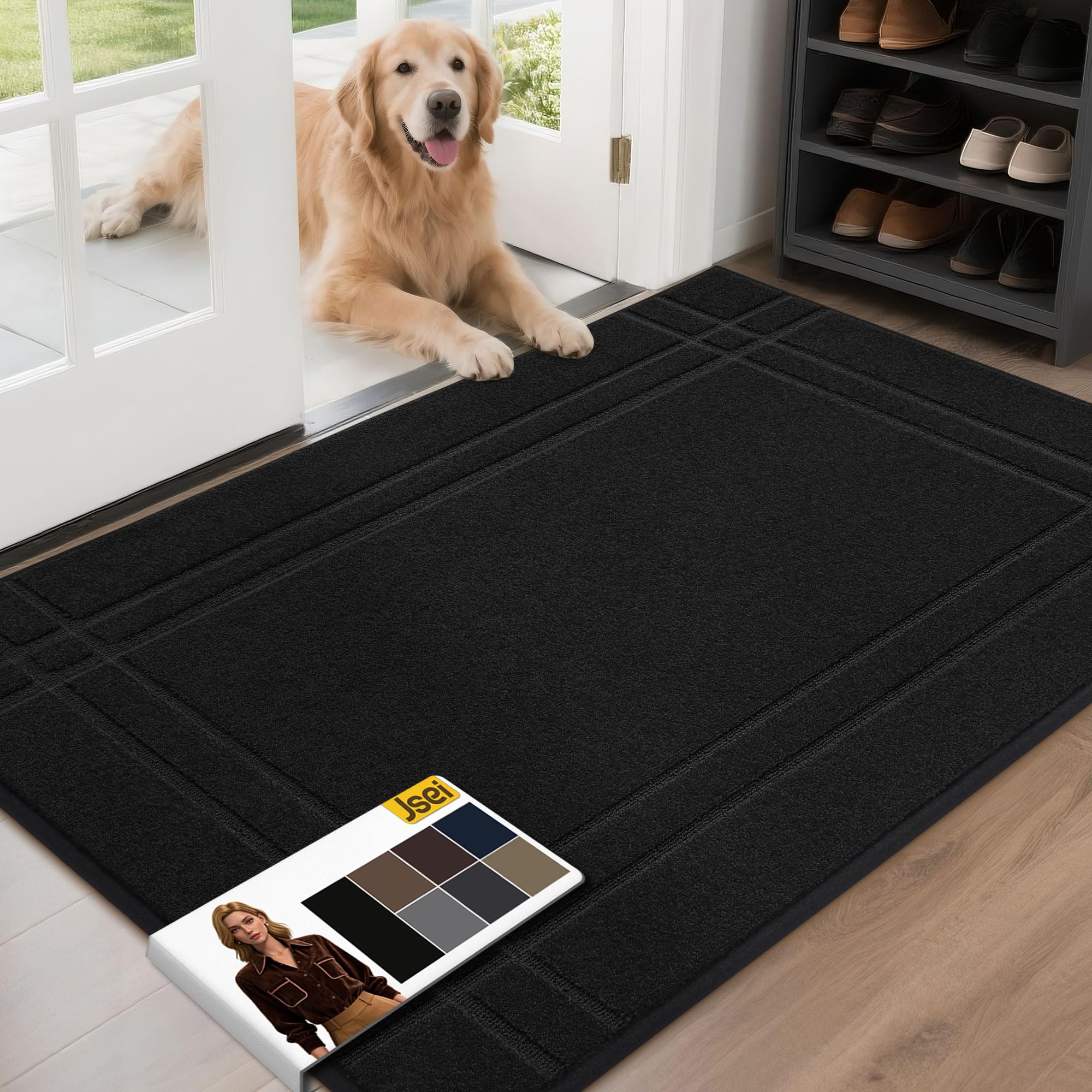 JSEI Entryway Rugs Doormat 32"x48", Non-Slip Dirt Trapper Door Mats Indoor, Washable Absorbent and Stain Resist Welcome Floor Mat for Front Door, Dog Door Mat, Dirty Wet Shoes & Paws, Navy Blue