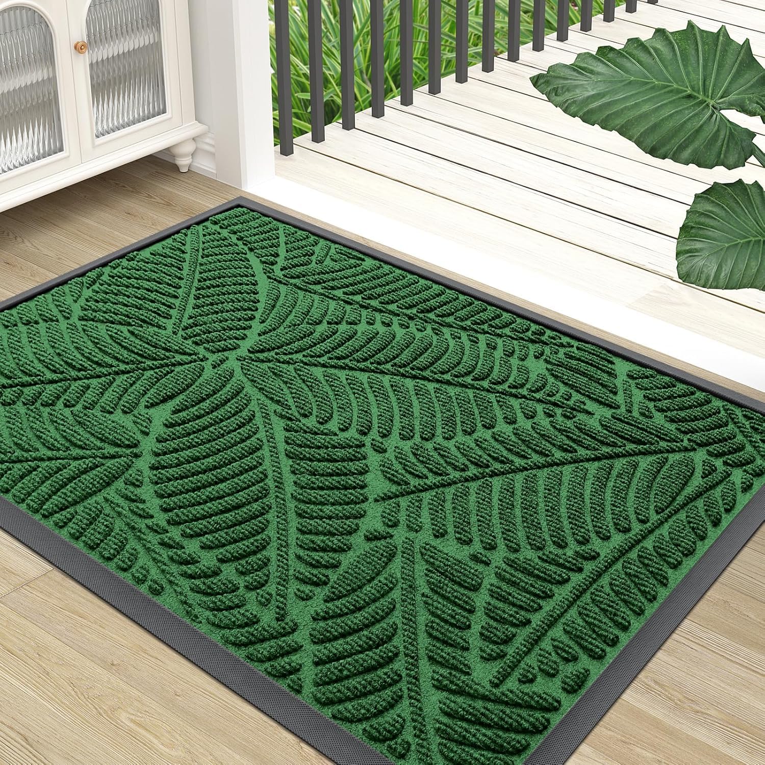 Colorxy Waterproof Doormat, Sturdy Natural Rubber Front Indoor Mat, Non Slip Low Profile Indoor Outdoor Door Mats, Stain and Fade Resistant Floor Mat, Easy Clean Patio Entrance Mat, 30''x17'', Black