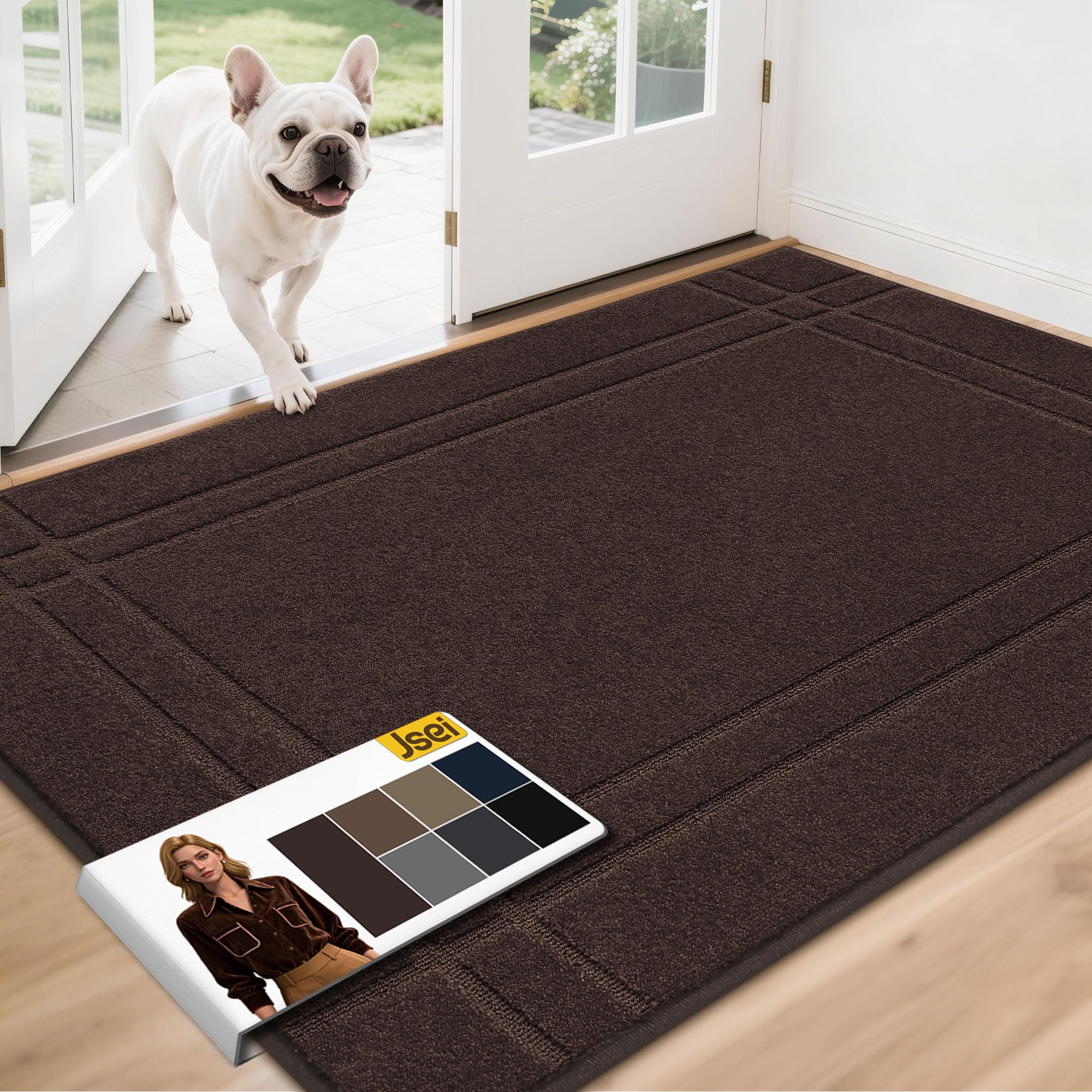 JSEI Entryway Rugs Doormat 32"x48", Non-Slip Dirt Trapper Door Mats Indoor, Washable Absorbent and Stain Resist Welcome Floor Mat for Front Door, Dog Door Mat, Dirty Wet Shoes & Paws, Navy Blue