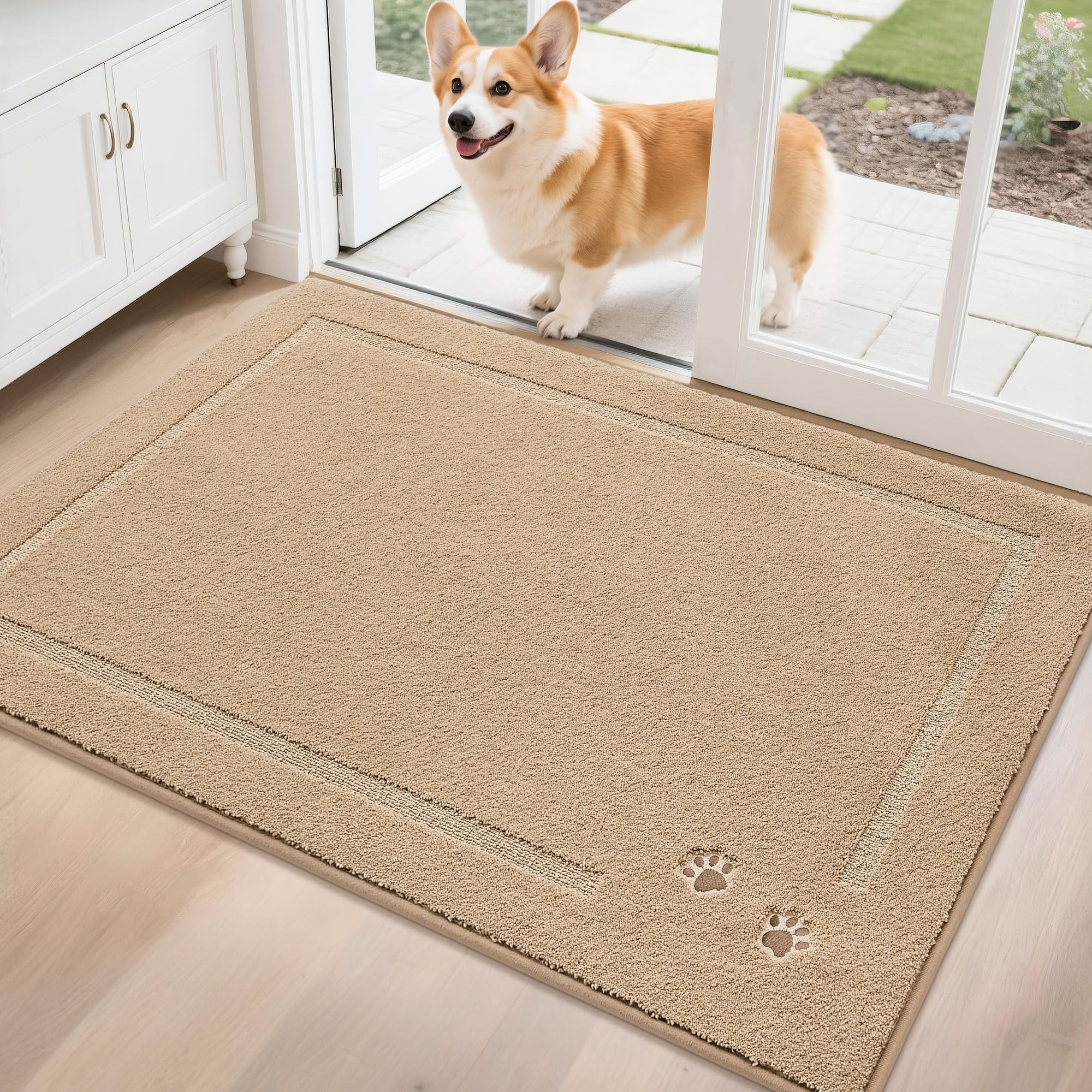 BEQHAUSE Dog Door Mat for Mud Paws Dirt Trapper Doormat Non-Slip Entryway Rugs Absorbent Welcome Mat Washable Indoor Floor Mat Low-Profile for Front Door, 32" x 48", Brown