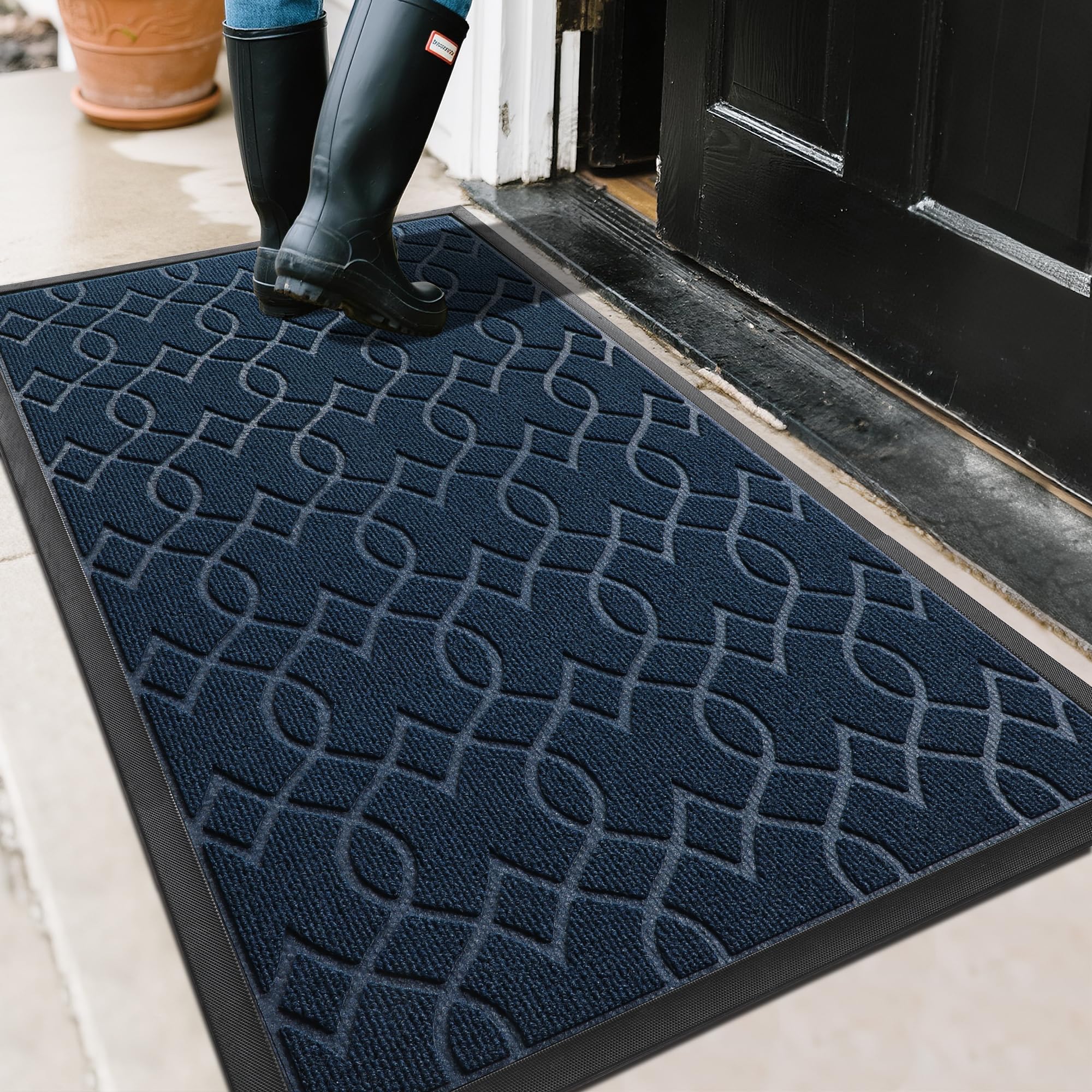 Yimobra Outdoor Mats for Front Door 29.5x17, All-Season Waterproof Doormat Outdoor Entrance, Heavy Duty Non-Slip Outside Door Mat for Garage Patio Proch Entryway Indoor, Black