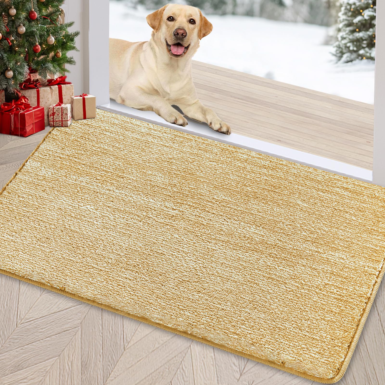 REFETONE Indoor Doormat, Front Door Mat 32"x40" Absorbent Rubber Backing Non Slip Door Mats, Washable Low-Profile Inside Floor Mat Door Rugs for Entryway, Resist Dirt Mud Mat for Dogs, Coffee/Brown