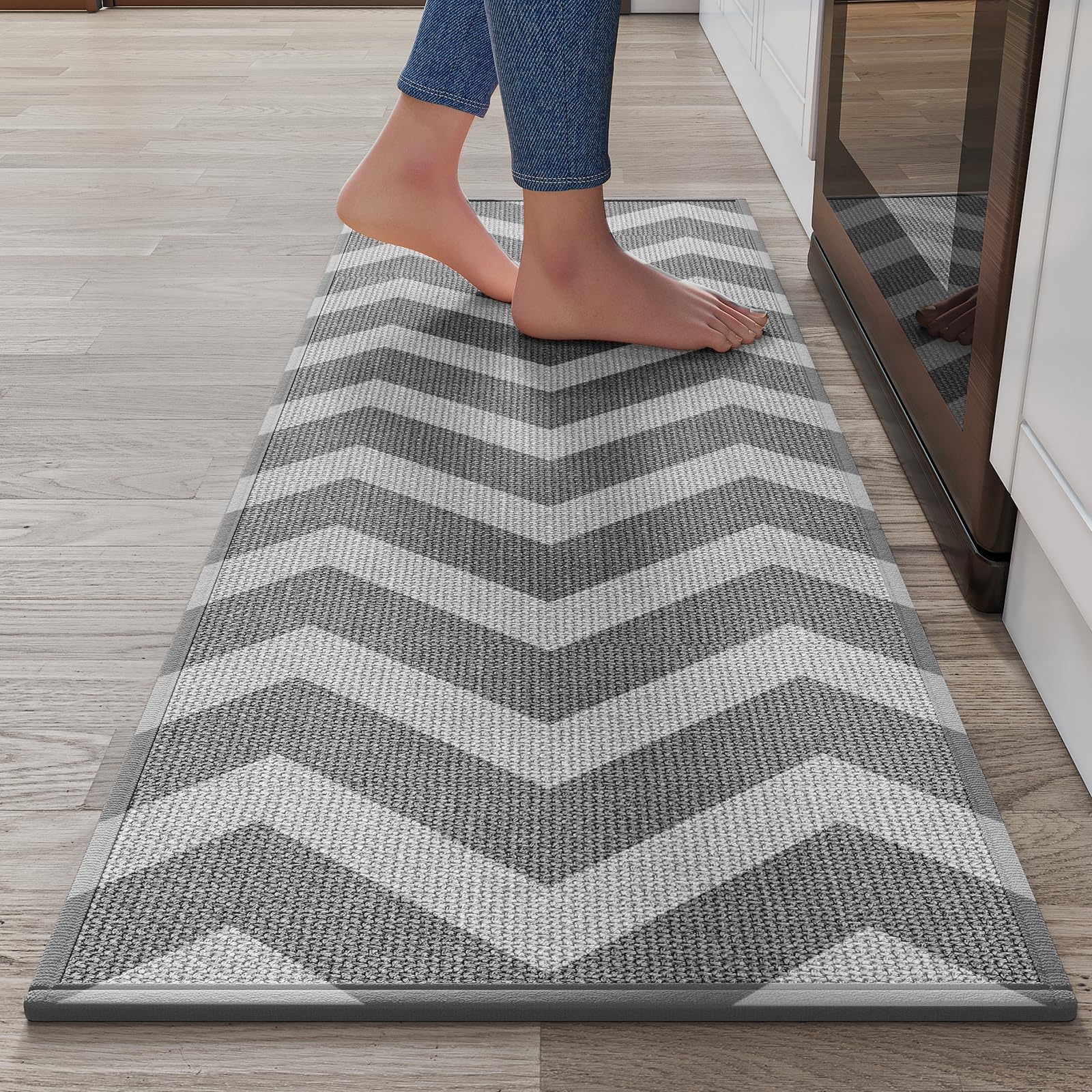 YDKGL Water Absorbent Runner Rugs for Kitchen, Kitchen Mat in Front of Sink, Oil Absorbent Kitchen Mats for Floor,Non-Slip Kitchen Rugs,Durable Kitchen Mats，17x30 Gray Kitchen Rugs,