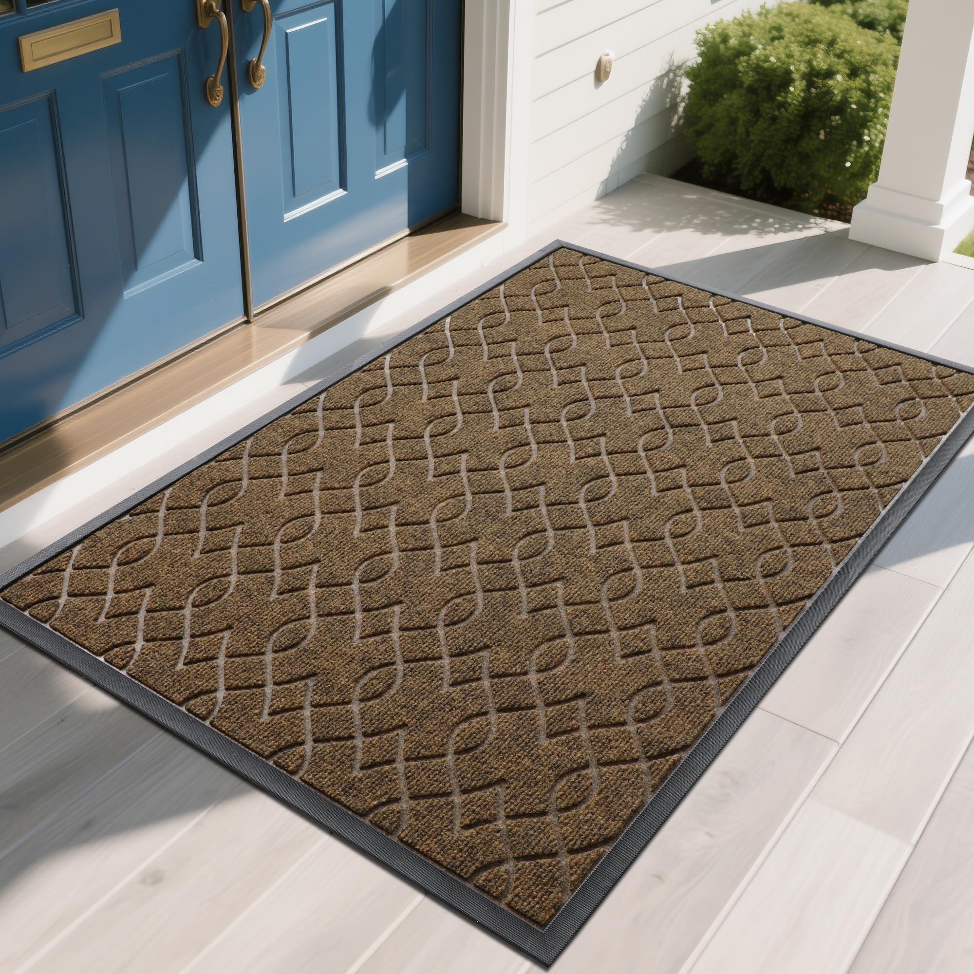 Yimobra Outdoor Mats for Front Door 29.5x17, All-Season Waterproof Doormat Outdoor Entrance, Heavy Duty Non-Slip Outside Door Mat for Garage Patio Proch Entryway Indoor, Black