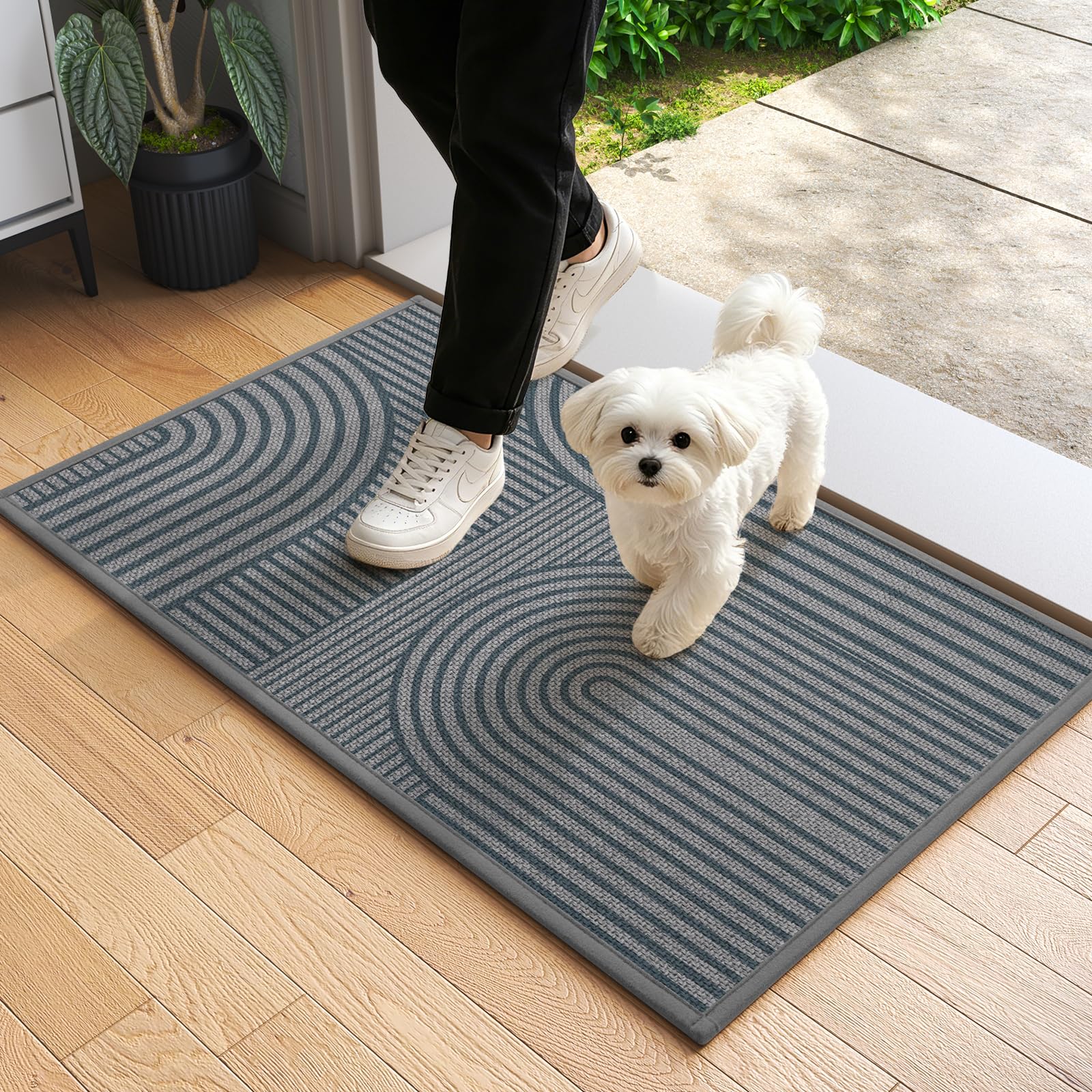Front Door Mat 17''x30'', Absorbent Dirt Resist Washable Non Slip Low-Profile Indoor Doormat, Easy Clean Welcome Entryway Door Mats, Brown