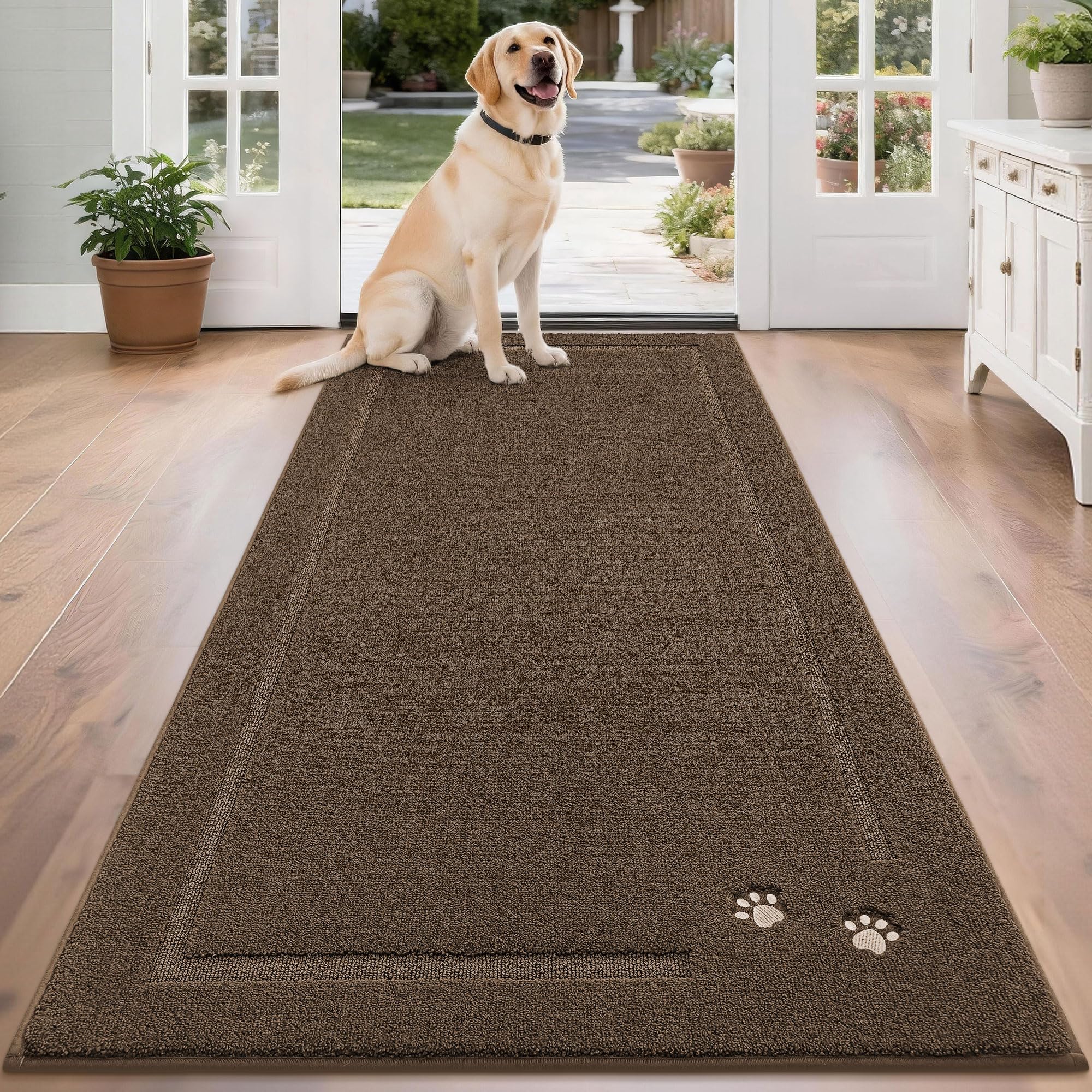 BEQHAUSE Dog Door Mat for Mud Paws Dirt Trapper Doormat Non-Slip Entryway Rugs Absorbent Welcome Mat Washable Indoor Floor Mat Low-Profile for Front Door, 32" x 48", Brown