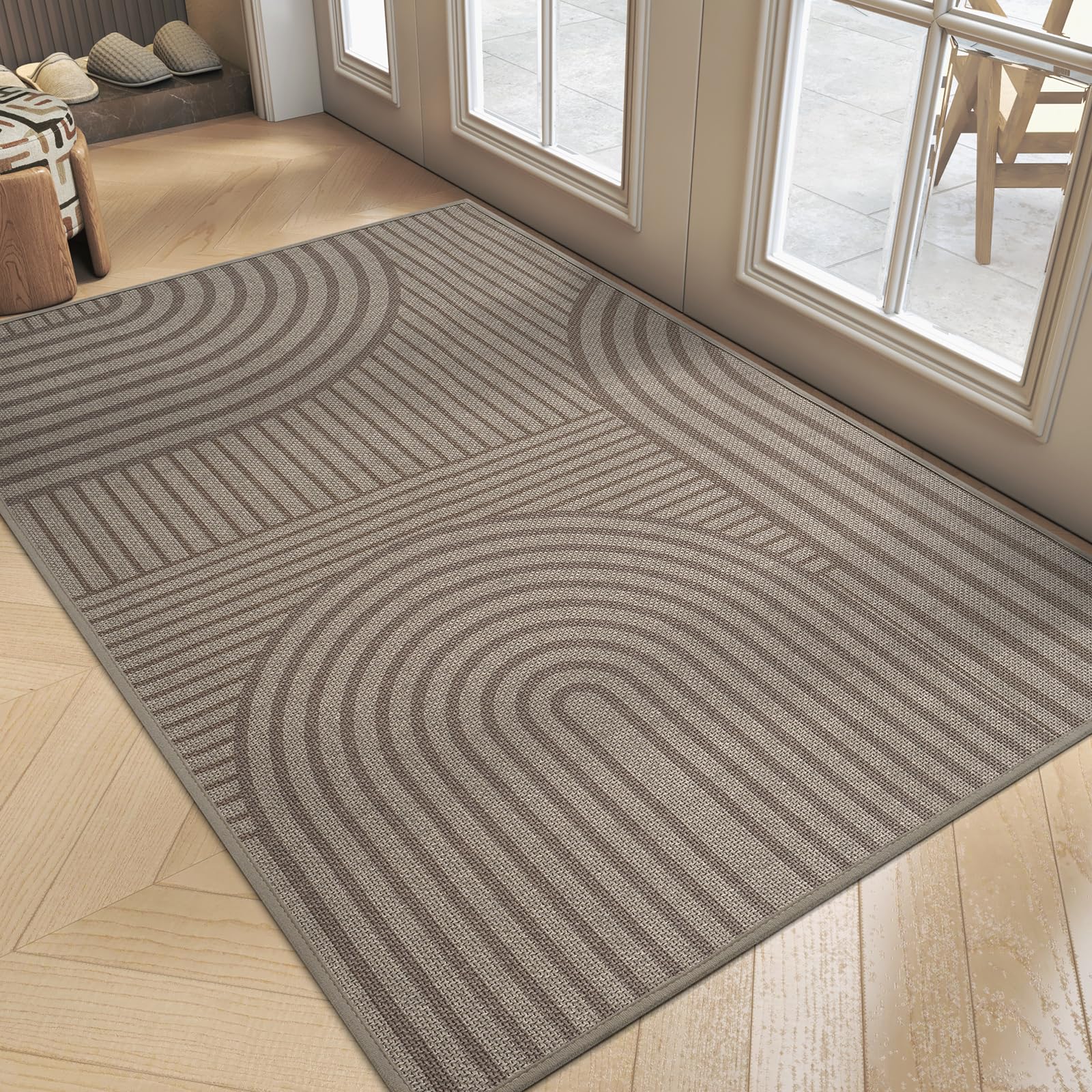 Front Door Mat 17''x30'', Absorbent Dirt Resist Washable Non Slip Low-Profile Indoor Doormat, Easy Clean Welcome Entryway Door Mats, Brown