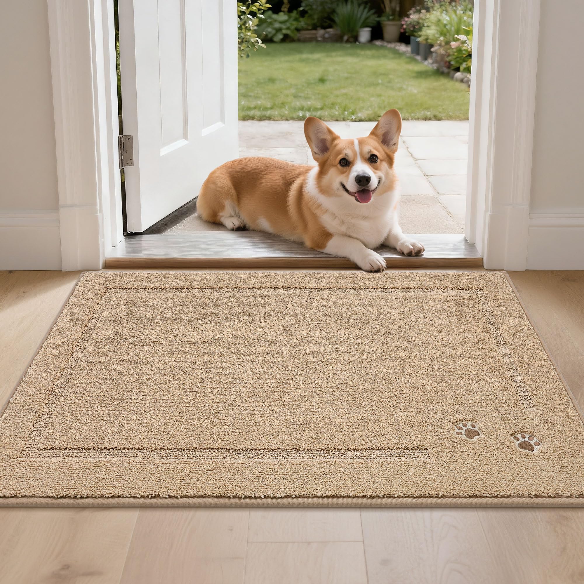 BEQHAUSE Dog Door Mat for Mud Paws Dirt Trapper Doormat Non-Slip Entryway Rugs Absorbent Welcome Mat Washable Indoor Floor Mat Low-Profile for Front Door, 32" x 48", Brown