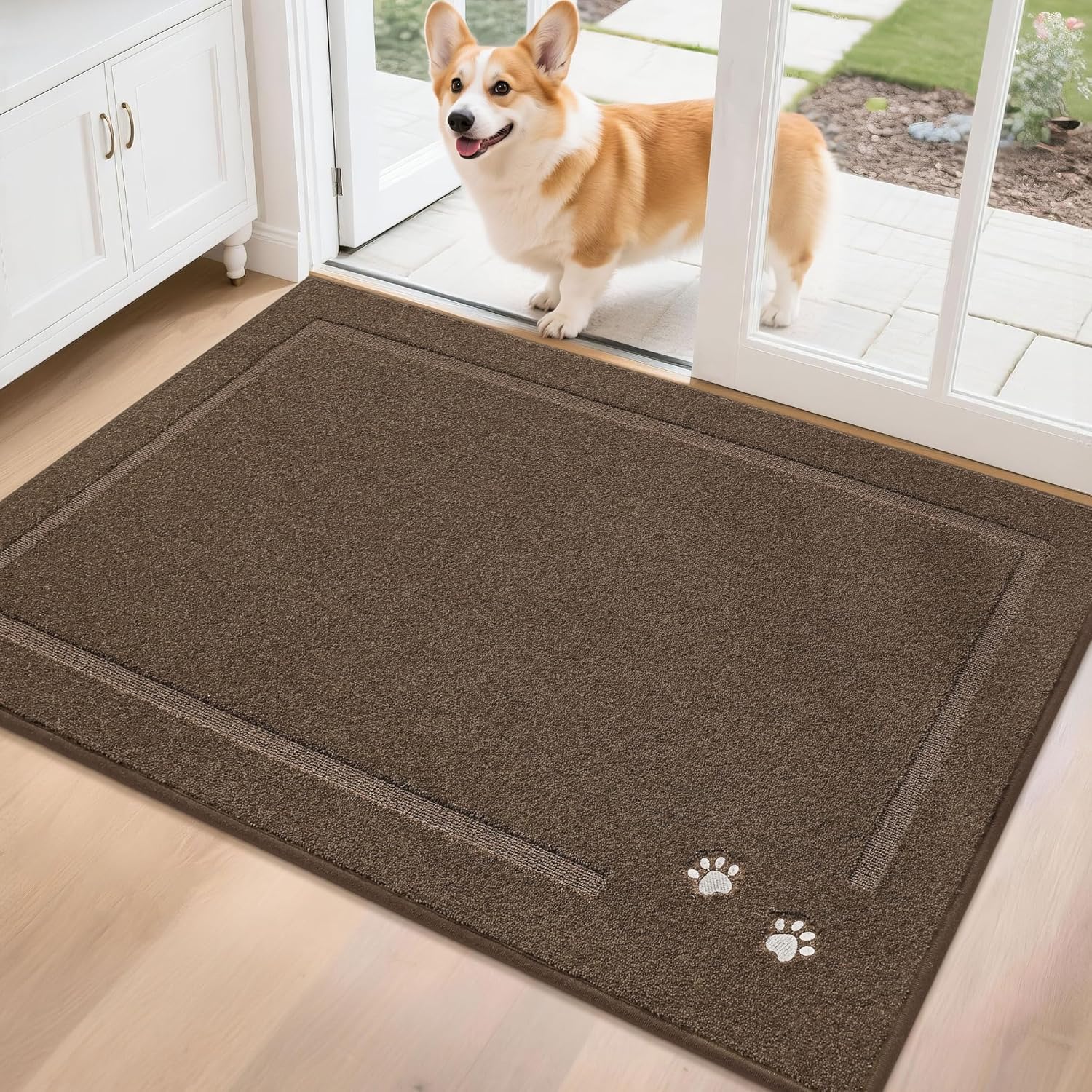 BEQHAUSE Dog Door Mat for Mud Paws Dirt Trapper Doormat Non-Slip Entryway Rugs Absorbent Welcome Mat Washable Indoor Floor Mat Low-Profile for Front Door, 32" x 48", Brown
