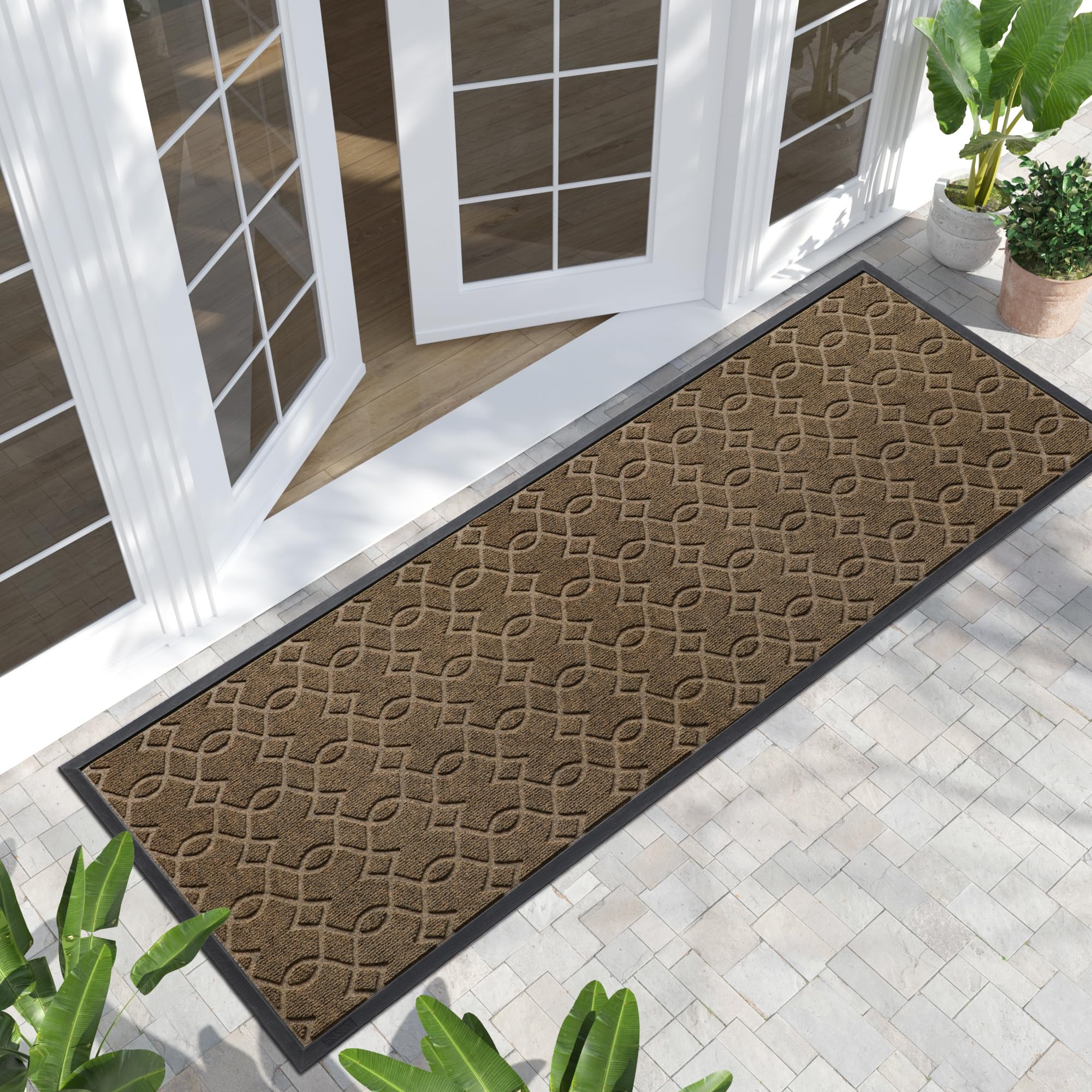 Yimobra Outdoor Mats for Front Door 29.5x17, All-Season Waterproof Doormat Outdoor Entrance, Heavy Duty Non-Slip Outside Door Mat for Garage Patio Proch Entryway Indoor, Black