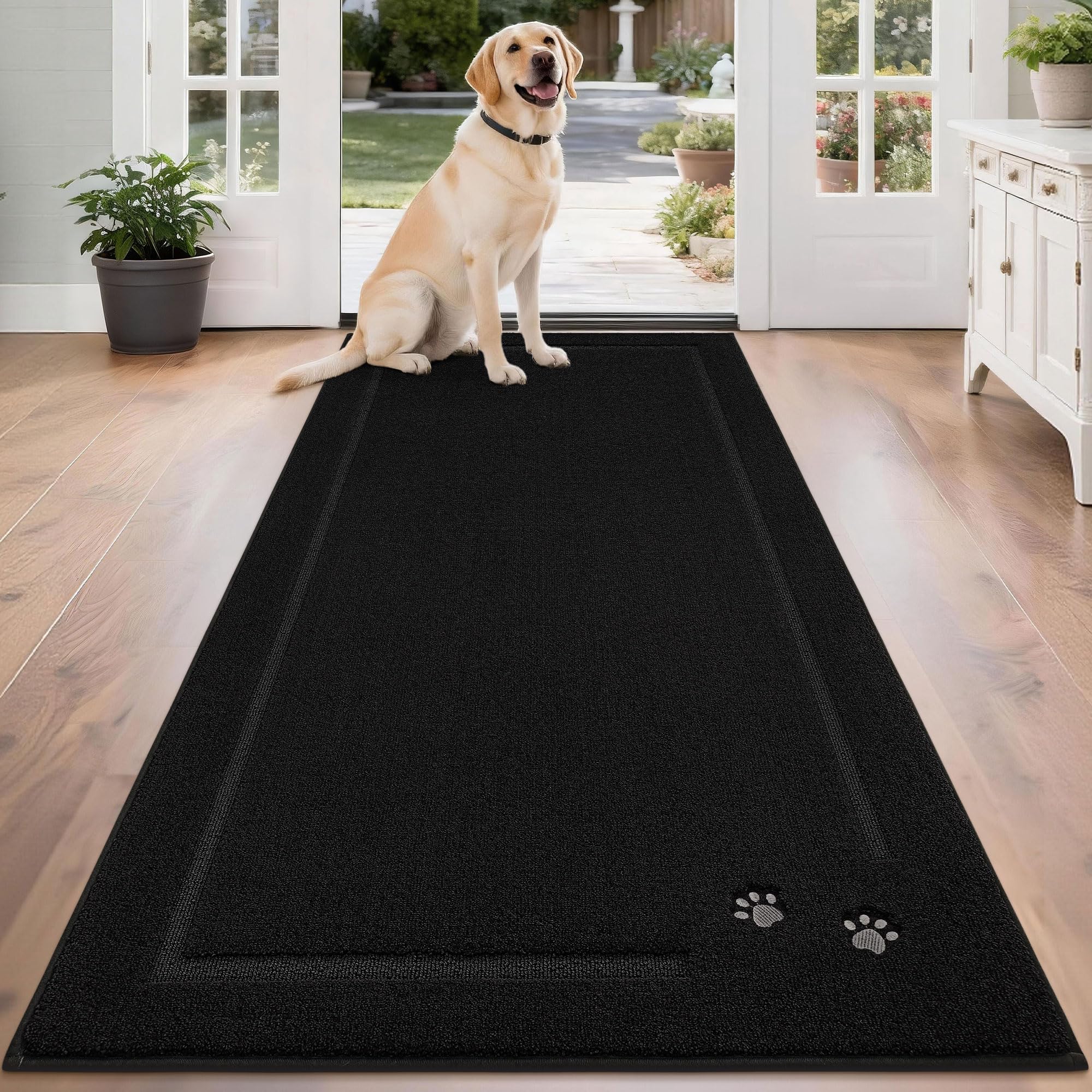BEQHAUSE Dog Door Mat for Mud Paws Dirt Trapper Doormat Non-Slip Entryway Rugs Absorbent Welcome Mat Washable Indoor Floor Mat Low-Profile for Front Door, 32" x 48", Brown