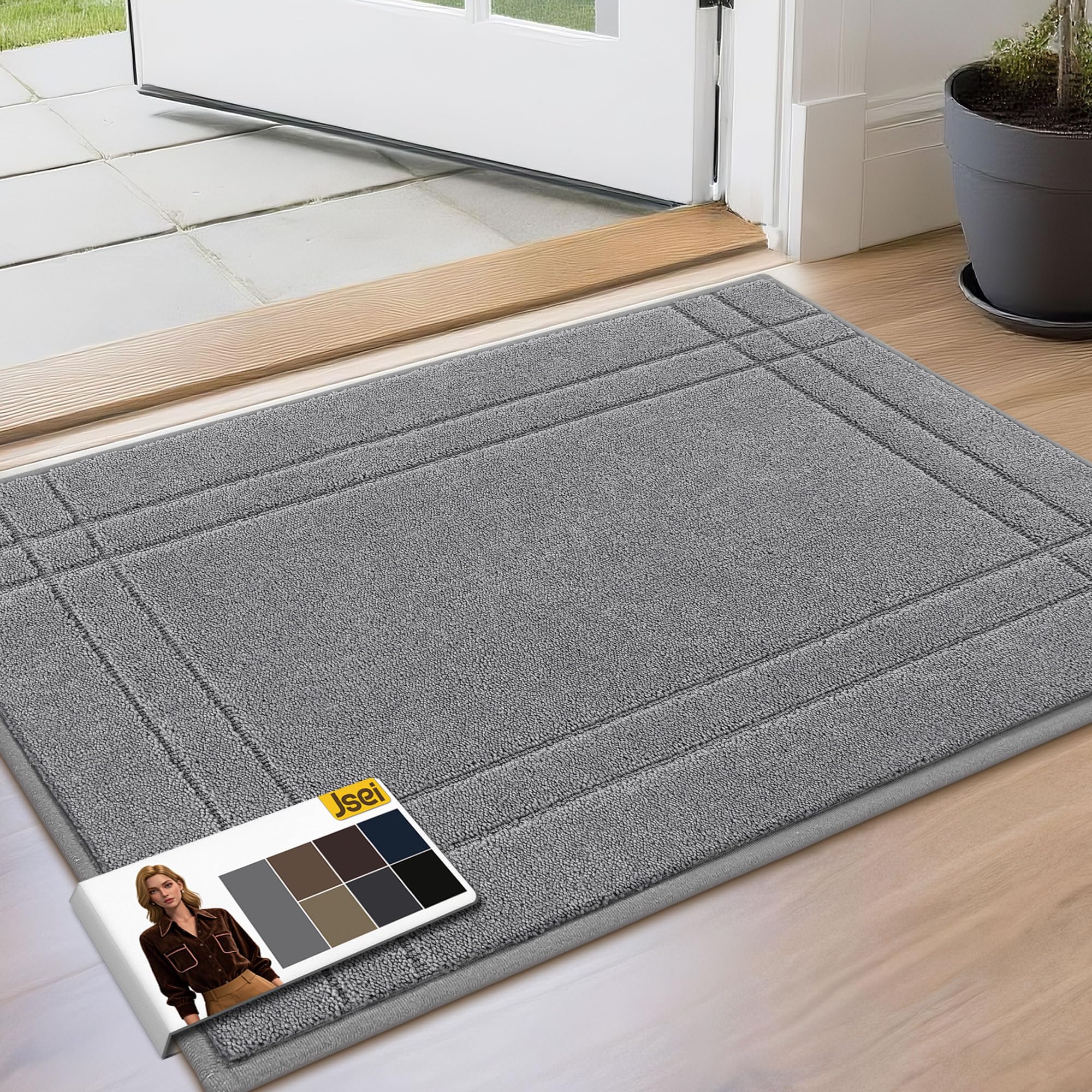 JSEI Entryway Rugs Doormat 32"x48", Non-Slip Dirt Trapper Door Mats Indoor, Washable Absorbent and Stain Resist Welcome Floor Mat for Front Door, Dog Door Mat, Dirty Wet Shoes & Paws, Navy Blue