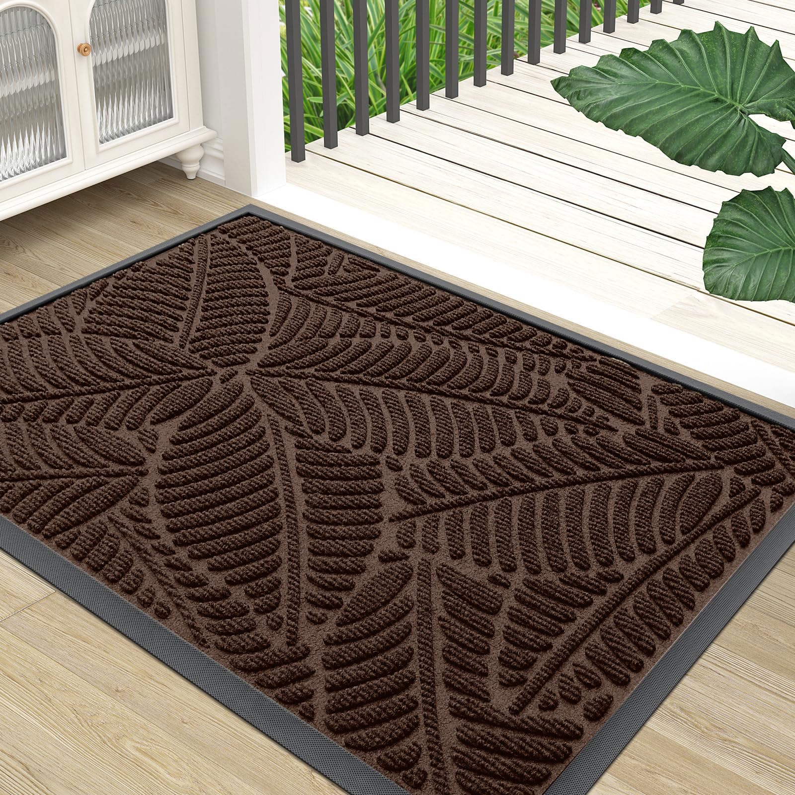 Colorxy Waterproof Doormat, Sturdy Natural Rubber Front Indoor Mat, Non Slip Low Profile Indoor Outdoor Door Mats, Stain and Fade Resistant Floor Mat, Easy Clean Patio Entrance Mat, 30''x17'', Black