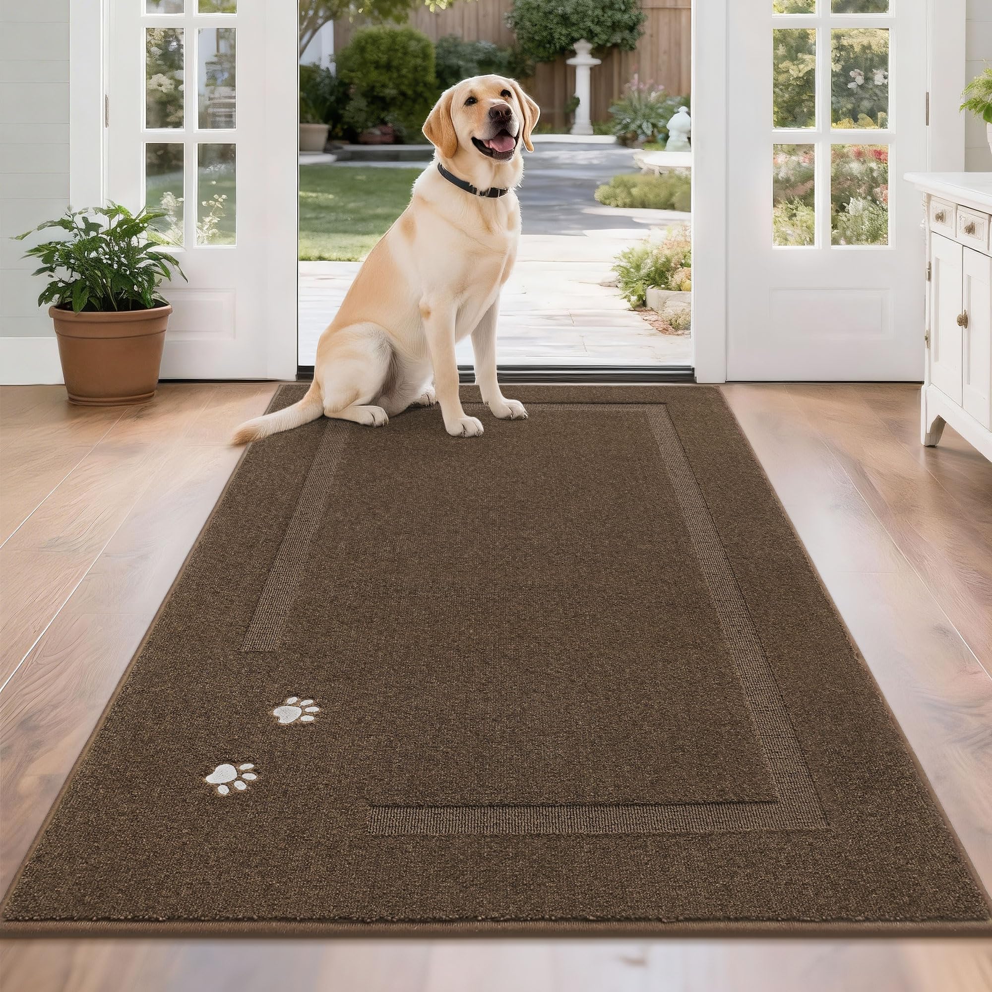 BEQHAUSE Dog Door Mat for Mud Paws Dirt Trapper Doormat Non-Slip Entryway Rugs Absorbent Welcome Mat Washable Indoor Floor Mat Low-Profile for Front Door, 32" x 48", Brown