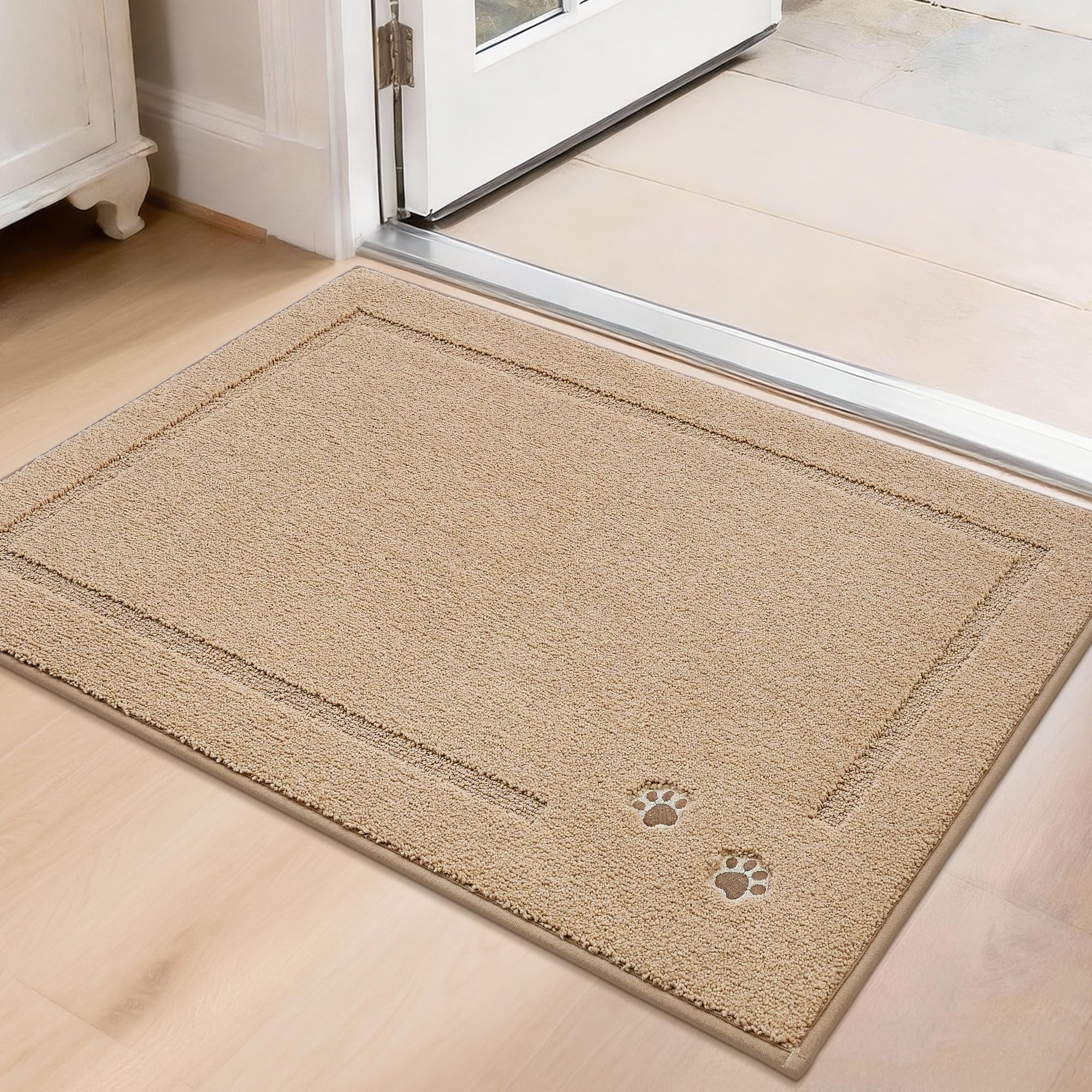 BEQHAUSE Dog Door Mat for Mud Paws Dirt Trapper Doormat Non-Slip Entryway Rugs Absorbent Welcome Mat Washable Indoor Floor Mat Low-Profile for Front Door, 32" x 48", Brown