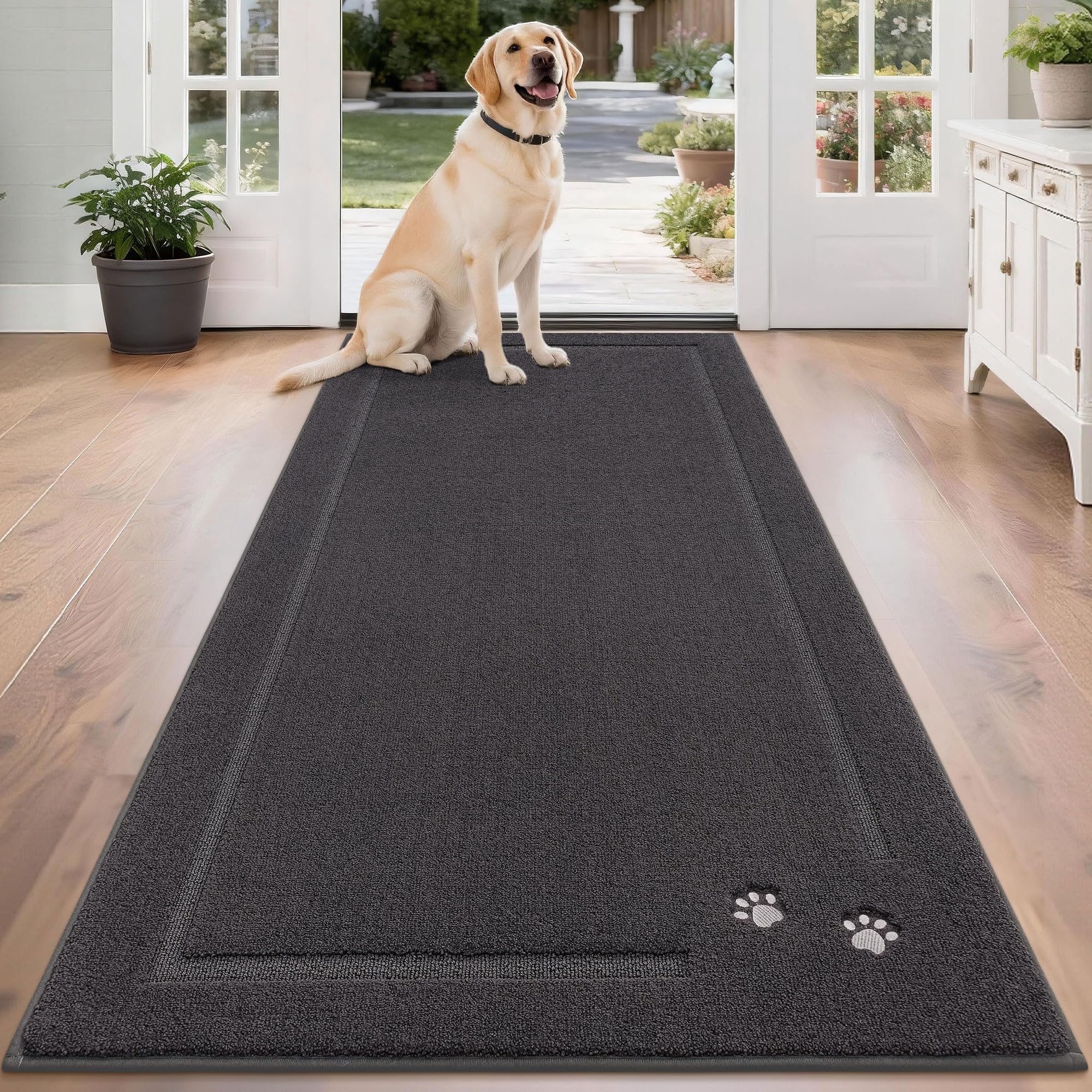 BEQHAUSE Dog Door Mat for Mud Paws Dirt Trapper Doormat Non-Slip Entryway Rugs Absorbent Welcome Mat Washable Indoor Floor Mat Low-Profile for Front Door, 32" x 48", Brown