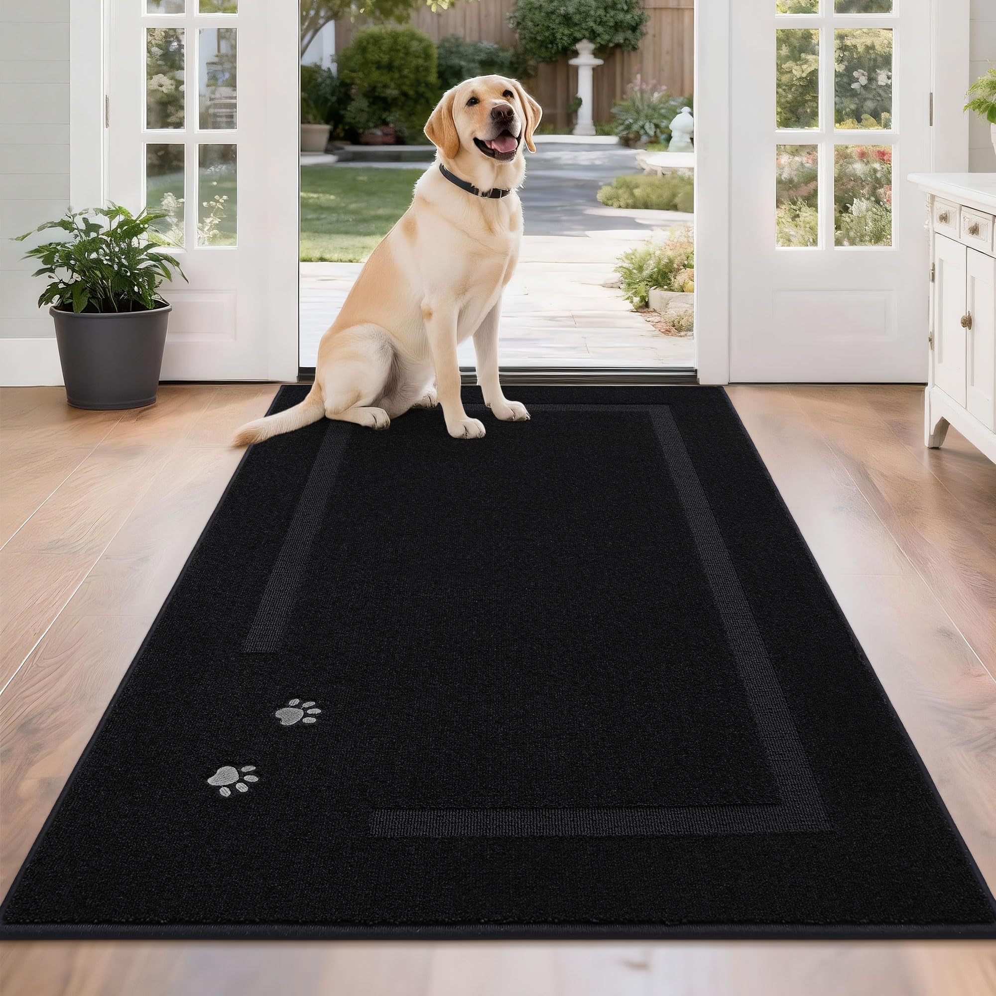 BEQHAUSE Dog Door Mat for Mud Paws Dirt Trapper Doormat Non-Slip Entryway Rugs Absorbent Welcome Mat Washable Indoor Floor Mat Low-Profile for Front Door, 32" x 48", Brown