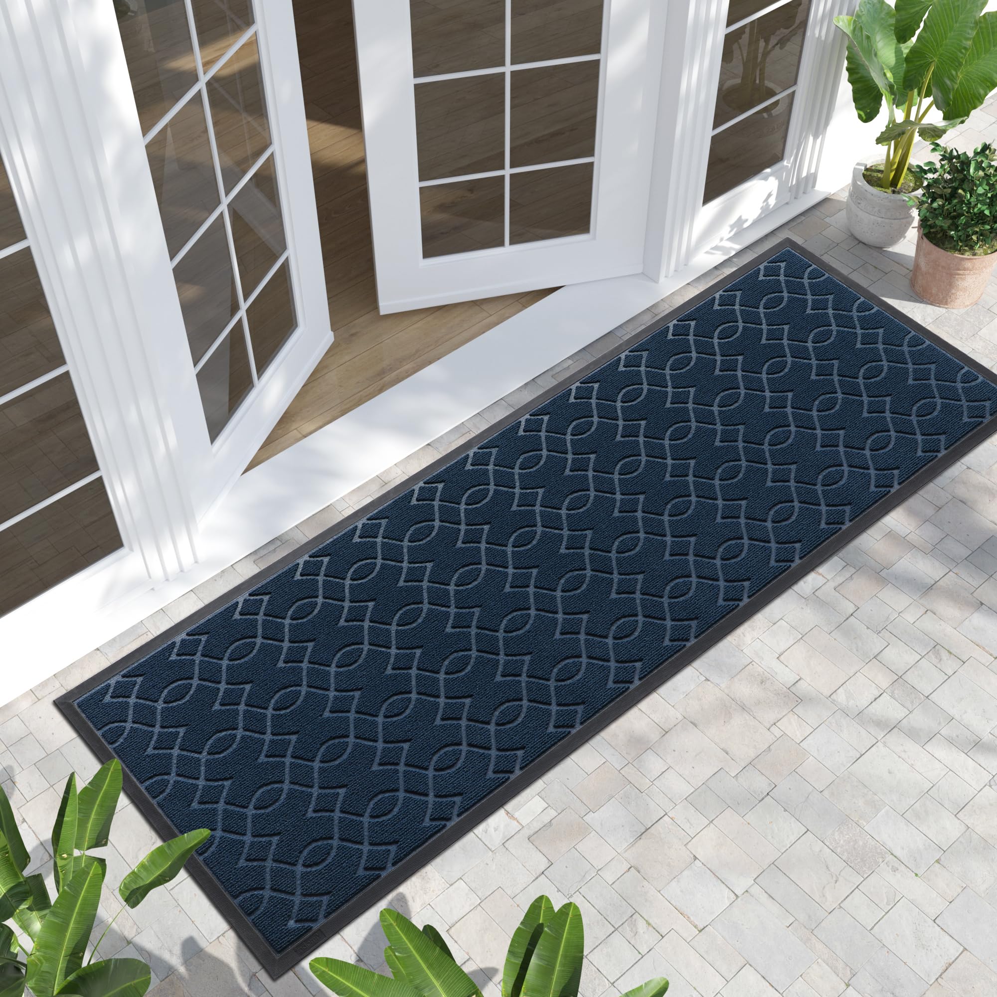 Yimobra Outdoor Mats for Front Door 29.5x17, All-Season Waterproof Doormat Outdoor Entrance, Heavy Duty Non-Slip Outside Door Mat for Garage Patio Proch Entryway Indoor, Black