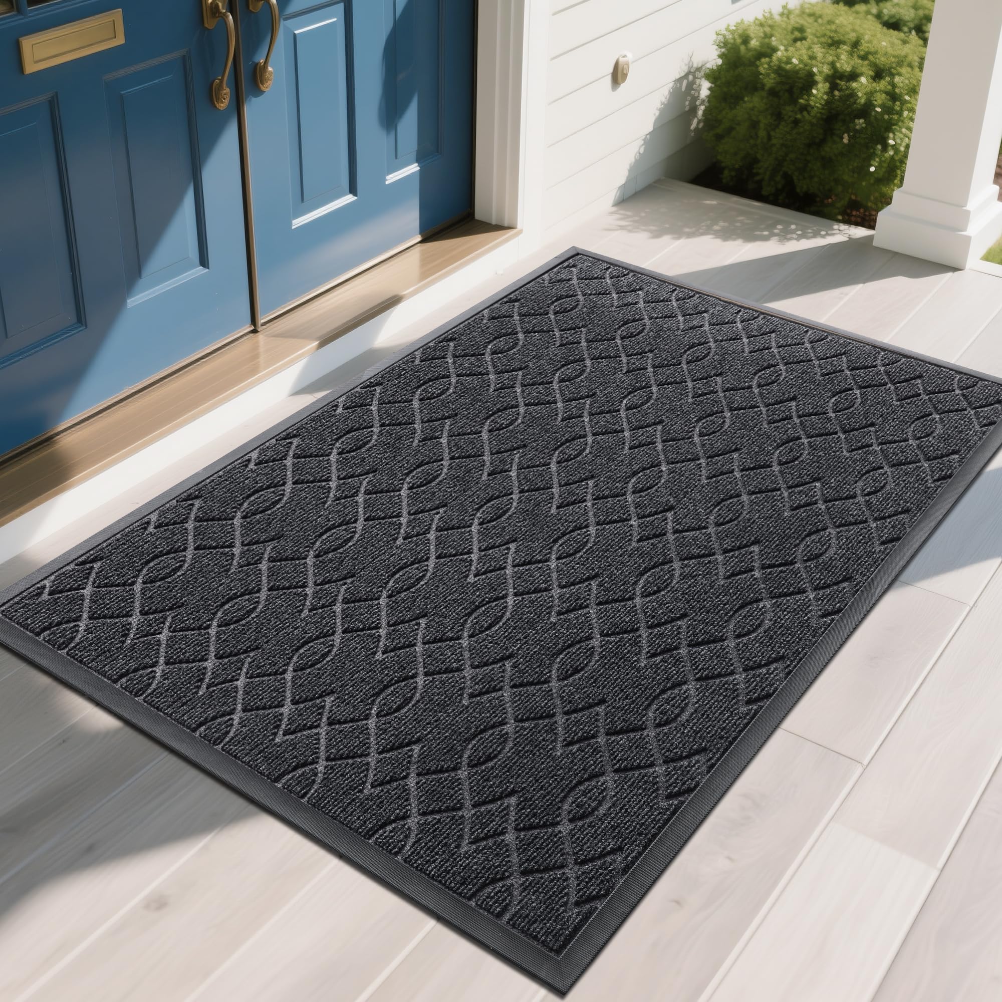 Yimobra Outdoor Mats for Front Door 29.5x17, All-Season Waterproof Doormat Outdoor Entrance, Heavy Duty Non-Slip Outside Door Mat for Garage Patio Proch Entryway Indoor, Black