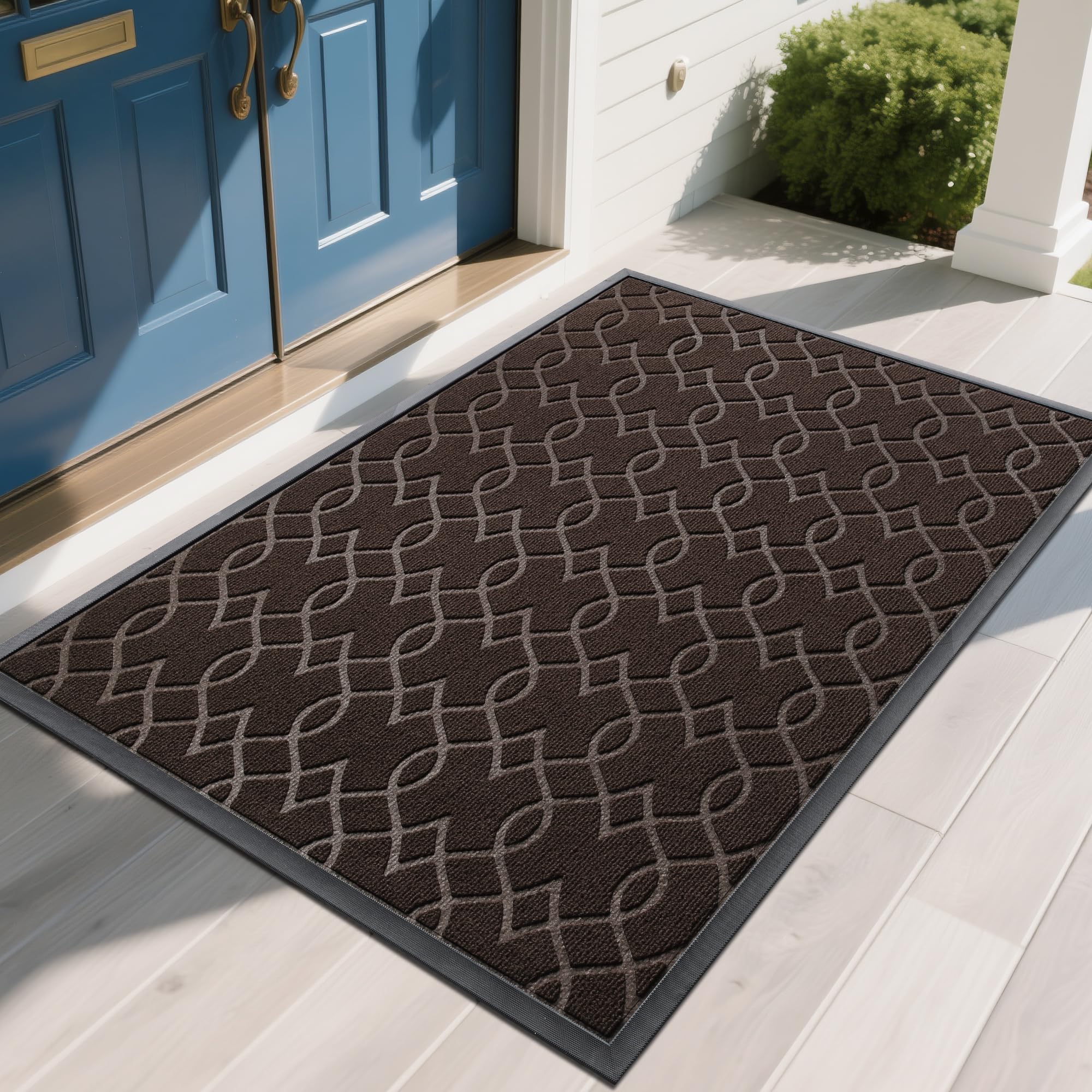 Yimobra Outdoor Mats for Front Door 29.5x17, All-Season Waterproof Doormat Outdoor Entrance, Heavy Duty Non-Slip Outside Door Mat for Garage Patio Proch Entryway Indoor, Black