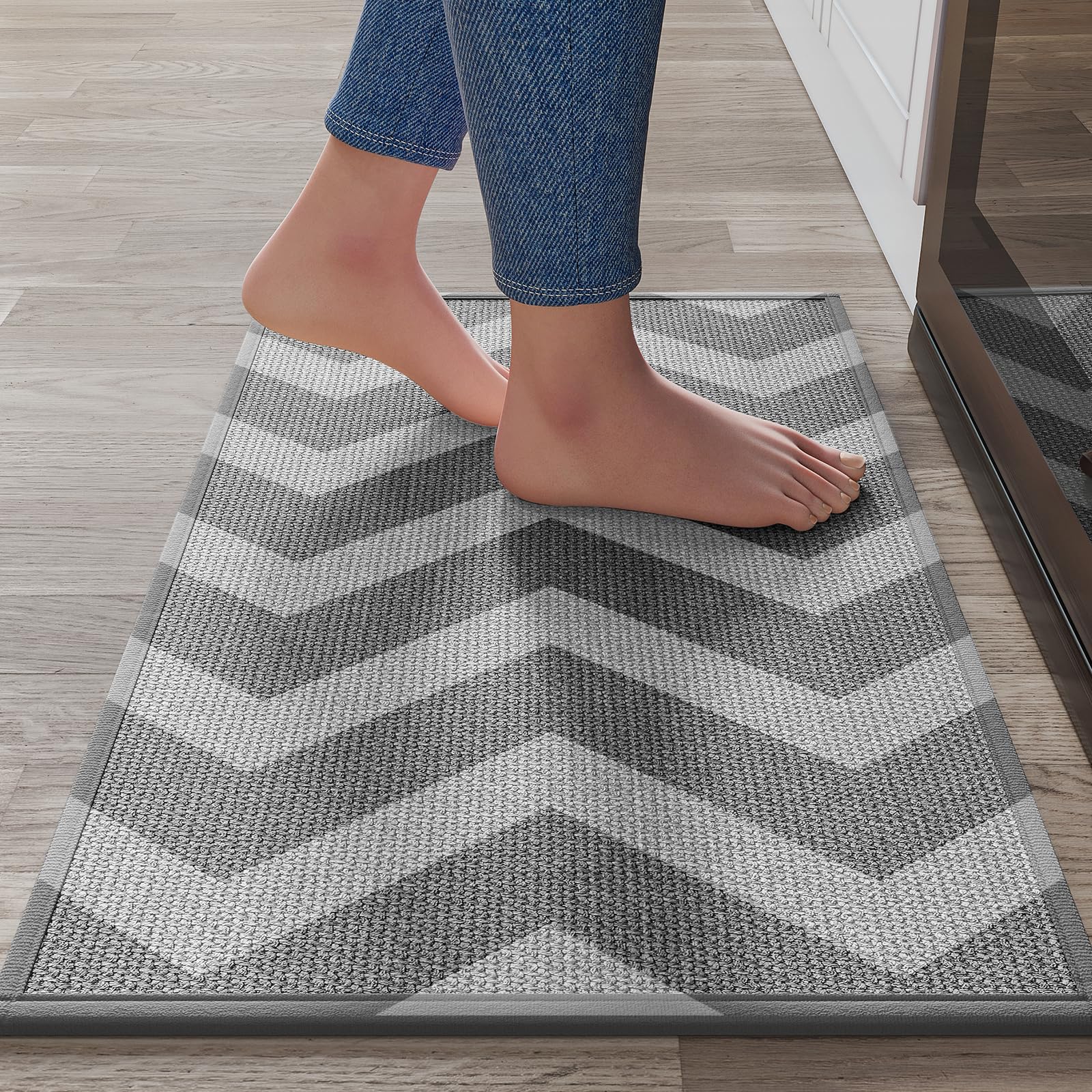 YDKGL Water Absorbent Runner Rugs for Kitchen, Kitchen Mat in Front of Sink, Oil Absorbent Kitchen Mats for Floor,Non-Slip Kitchen Rugs,Durable Kitchen Mats，17x30 Gray Kitchen Rugs,