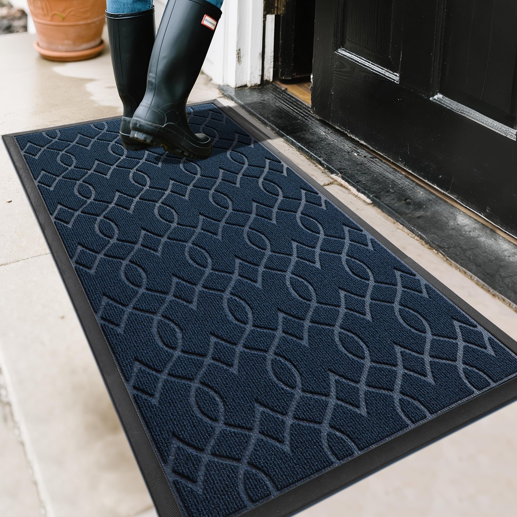 Yimobra Outdoor Mats for Front Door 29.5x17, All-Season Waterproof Doormat Outdoor Entrance, Heavy Duty Non-Slip Outside Door Mat for Garage Patio Proch Entryway Indoor, Black