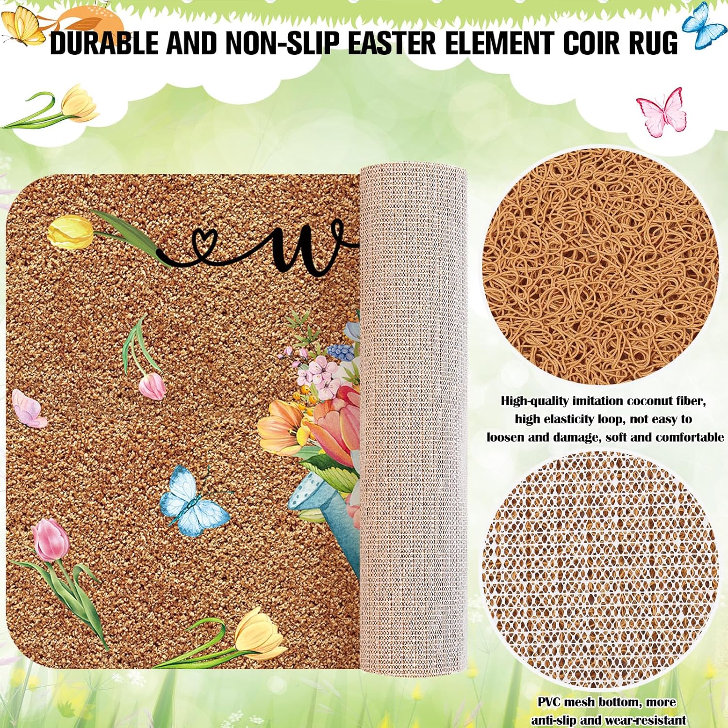 Doormat Coir Welcome Door Mat Colorful Print Floral Decoration Flower Indoor Outdoor Entrance Spring Non Slip Door Rugs for Front Easy Clean Entryway 29.5 x 17.7 Inch(Watering Pot)
