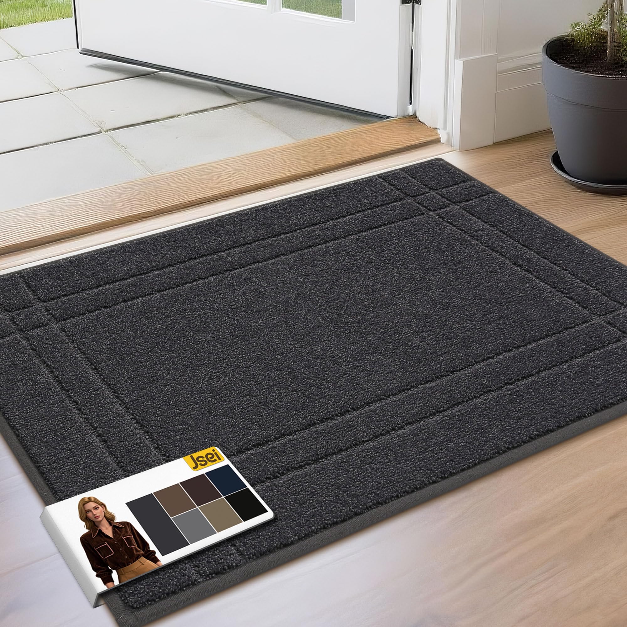 JSEI Entryway Rugs Doormat 32"x48", Non-Slip Dirt Trapper Door Mats Indoor, Washable Absorbent and Stain Resist Welcome Floor Mat for Front Door, Dog Door Mat, Dirty Wet Shoes & Paws, Navy Blue