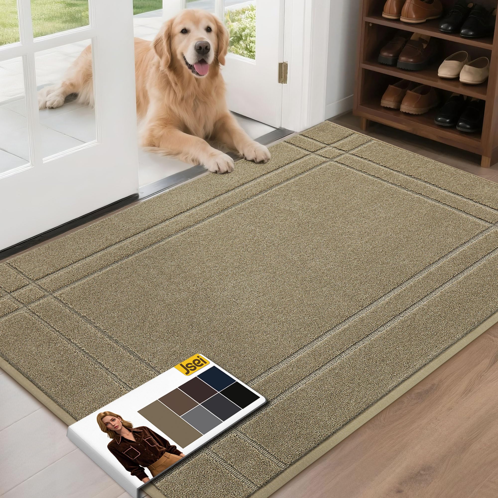 JSEI Entryway Rugs Doormat 32"x48", Non-Slip Dirt Trapper Door Mats Indoor, Washable Absorbent and Stain Resist Welcome Floor Mat for Front Door, Dog Door Mat, Dirty Wet Shoes & Paws, Navy Blue
