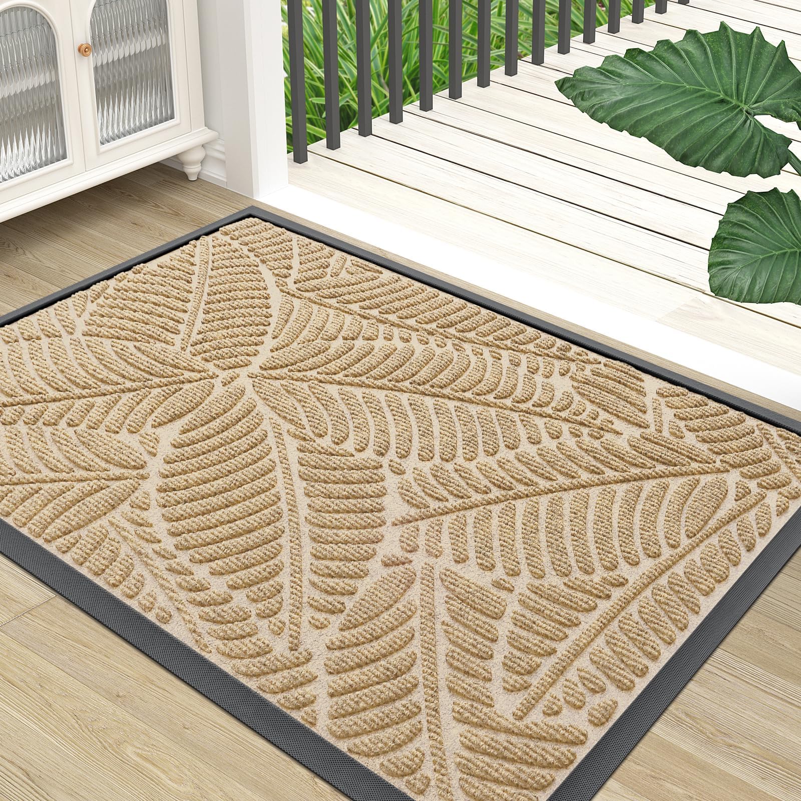 Colorxy Waterproof Doormat, Sturdy Natural Rubber Front Indoor Mat, Non Slip Low Profile Indoor Outdoor Door Mats, Stain and Fade Resistant Floor Mat, Easy Clean Patio Entrance Mat, 30''x17'', Black