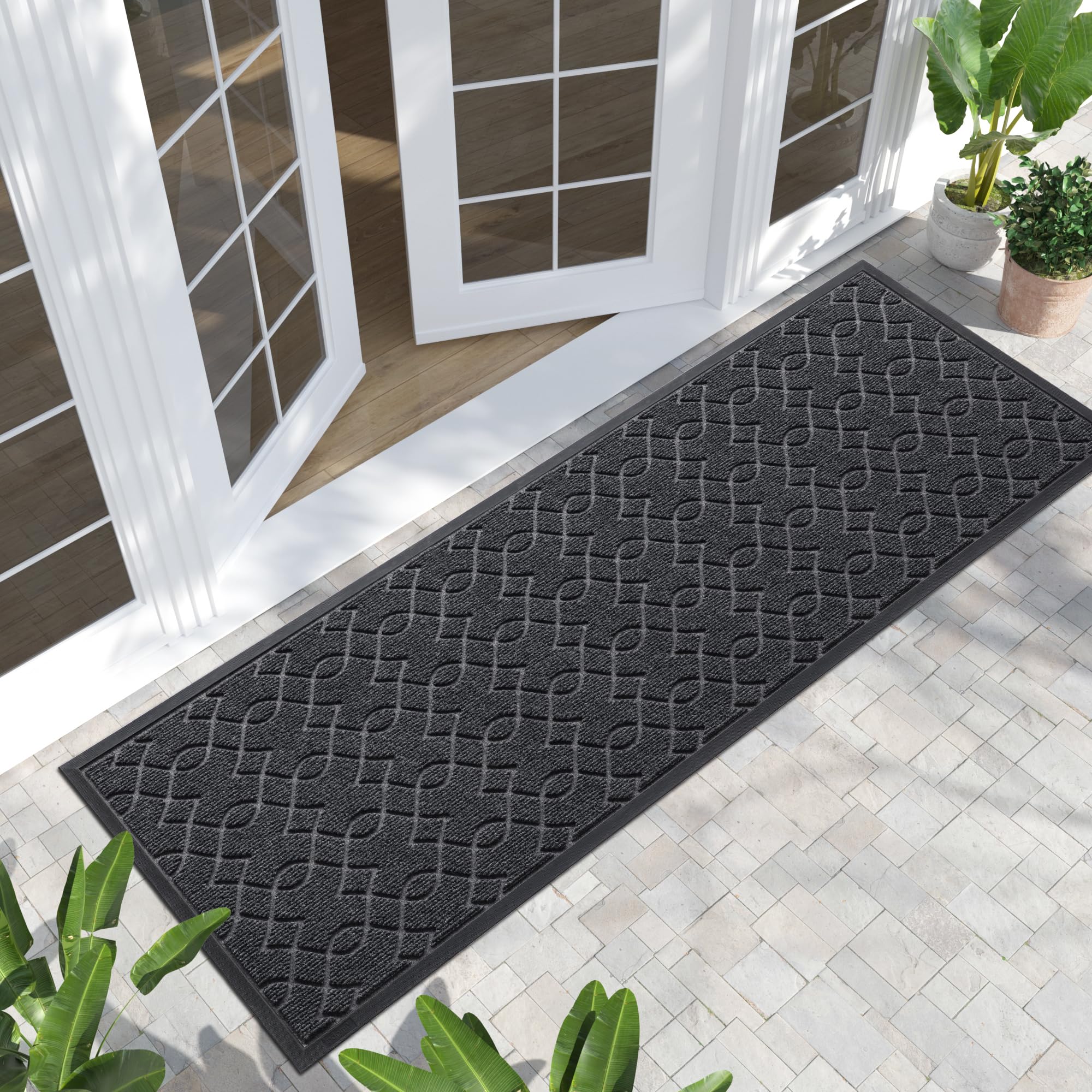 Yimobra Outdoor Mats for Front Door 29.5x17, All-Season Waterproof Doormat Outdoor Entrance, Heavy Duty Non-Slip Outside Door Mat for Garage Patio Proch Entryway Indoor, Black