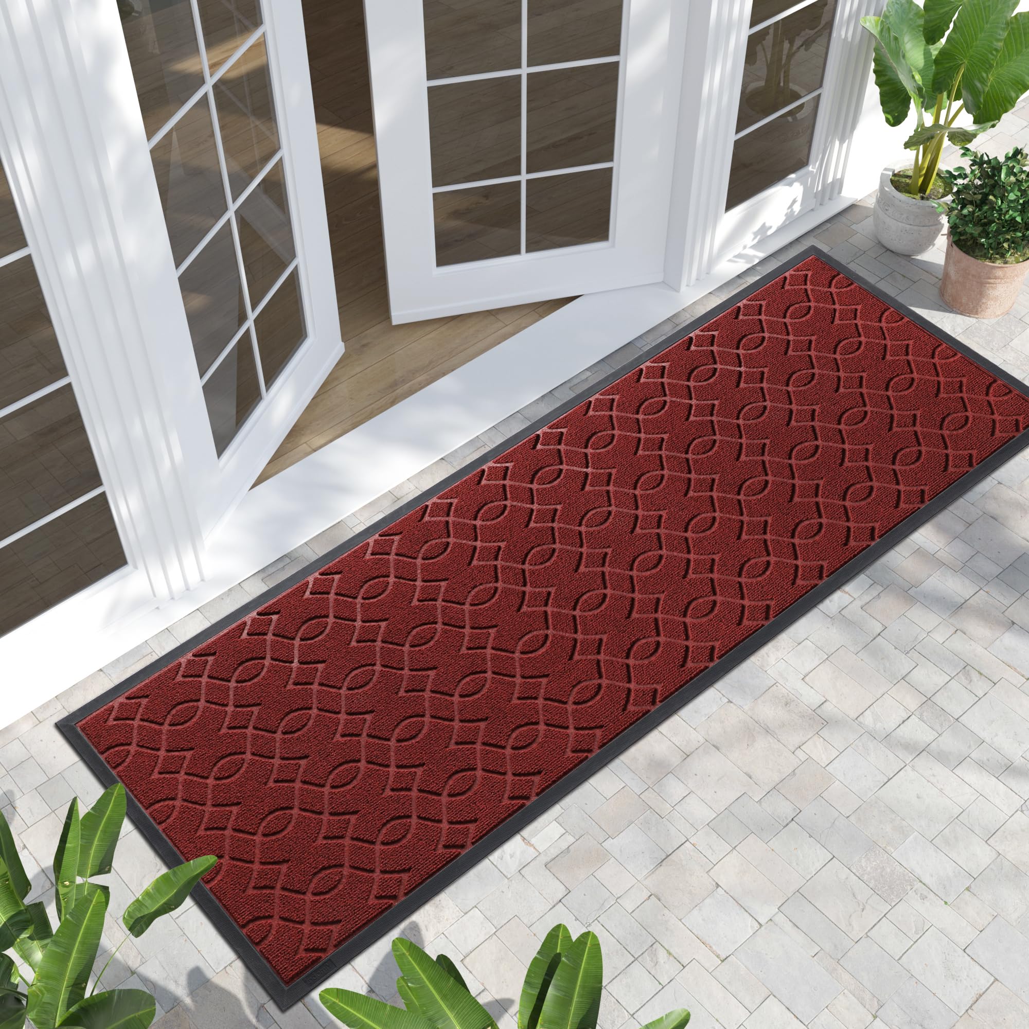 Yimobra Outdoor Mats for Front Door 29.5x17, All-Season Waterproof Doormat Outdoor Entrance, Heavy Duty Non-Slip Outside Door Mat for Garage Patio Proch Entryway Indoor, Black