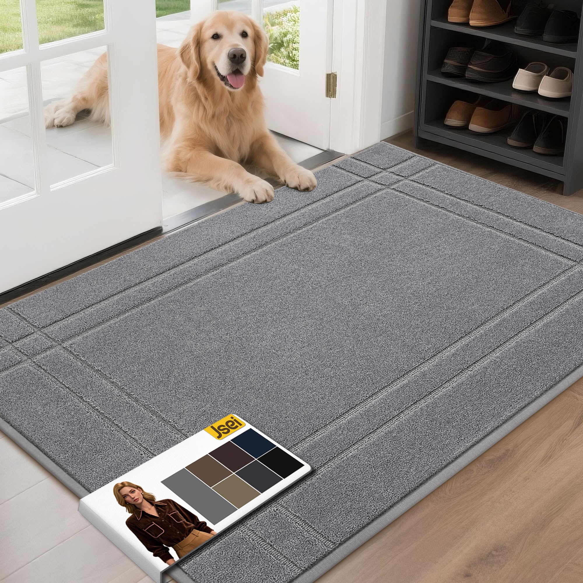 JSEI Entryway Rugs Doormat 32"x48", Non-Slip Dirt Trapper Door Mats Indoor, Washable Absorbent and Stain Resist Welcome Floor Mat for Front Door, Dog Door Mat, Dirty Wet Shoes & Paws, Navy Blue