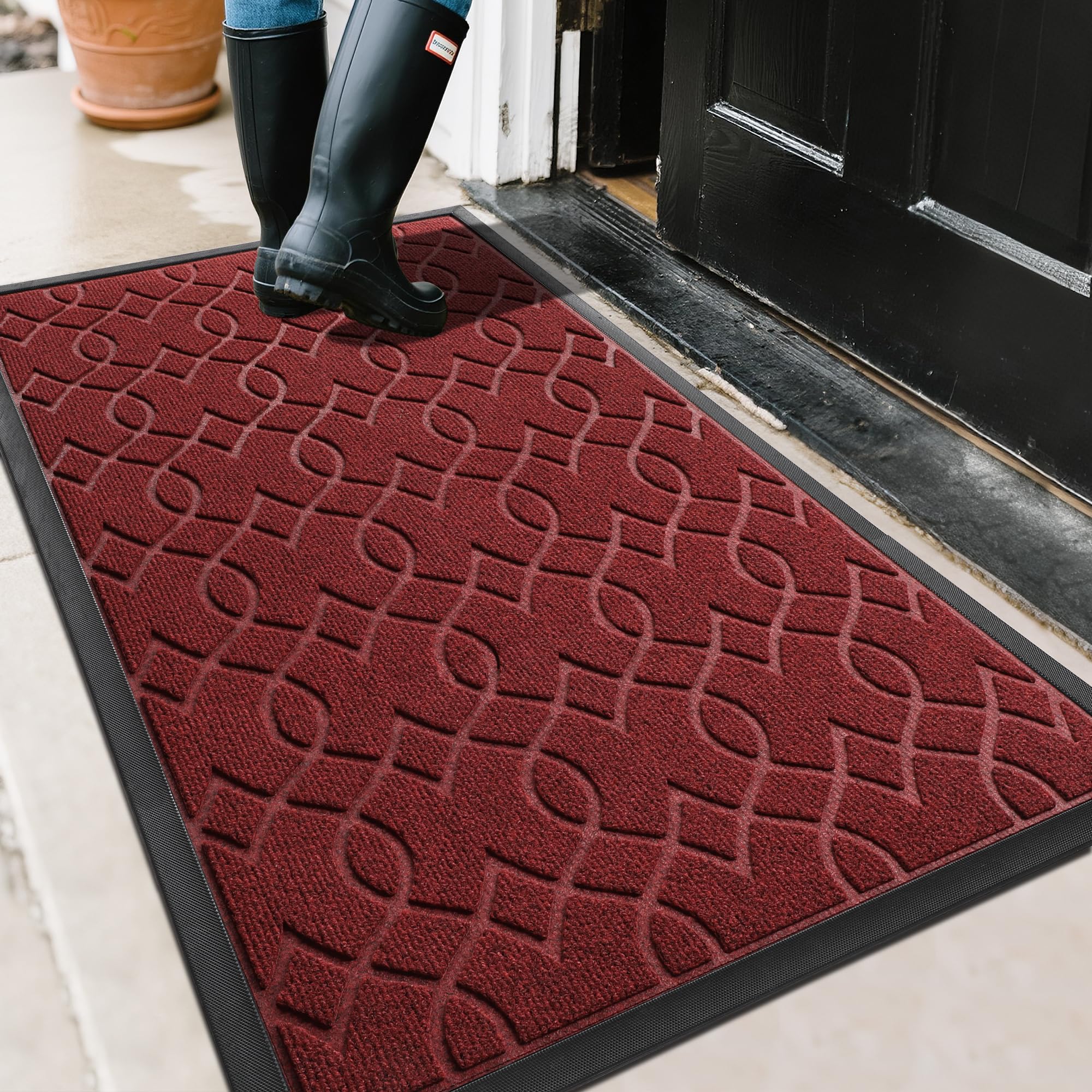 Yimobra Outdoor Mats for Front Door 29.5x17, All-Season Waterproof Doormat Outdoor Entrance, Heavy Duty Non-Slip Outside Door Mat for Garage Patio Proch Entryway Indoor, Black