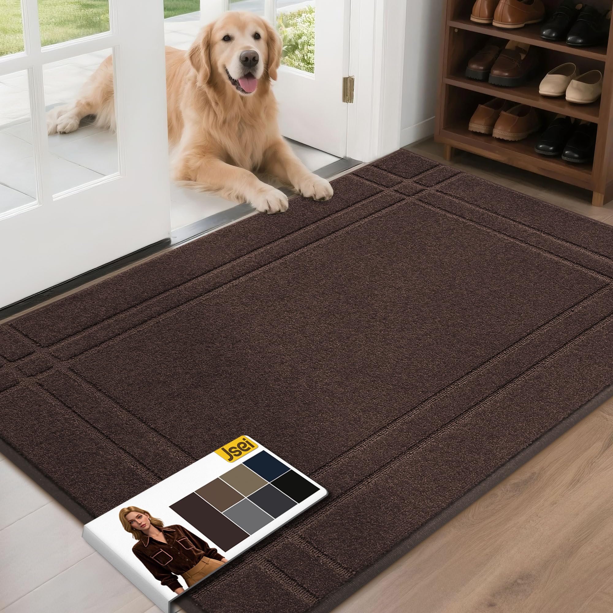 JSEI Entryway Rugs Doormat 32"x48", Non-Slip Dirt Trapper Door Mats Indoor, Washable Absorbent and Stain Resist Welcome Floor Mat for Front Door, Dog Door Mat, Dirty Wet Shoes & Paws, Navy Blue