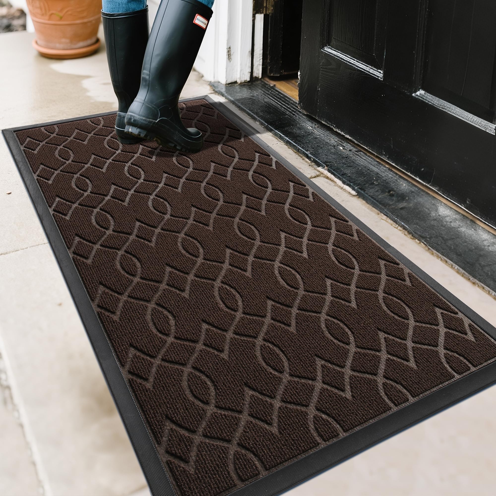 Yimobra Outdoor Mats for Front Door 29.5x17, All-Season Waterproof Doormat Outdoor Entrance, Heavy Duty Non-Slip Outside Door Mat for Garage Patio Proch Entryway Indoor, Black