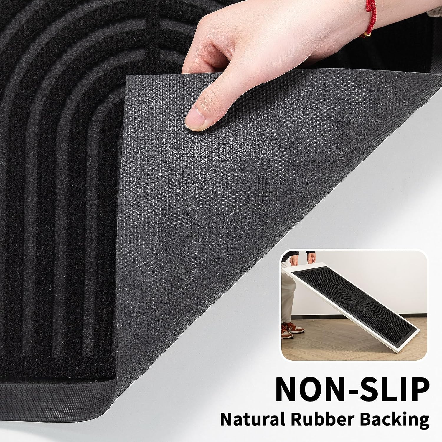 RORA Front Door Mat Outside Indoor Entrance, Heavy Duty Non Slip Welcome Doormat, Natural Rubber Floor Mat for Entryway, Patio, Garage, Porch, 29.5"x17", Black