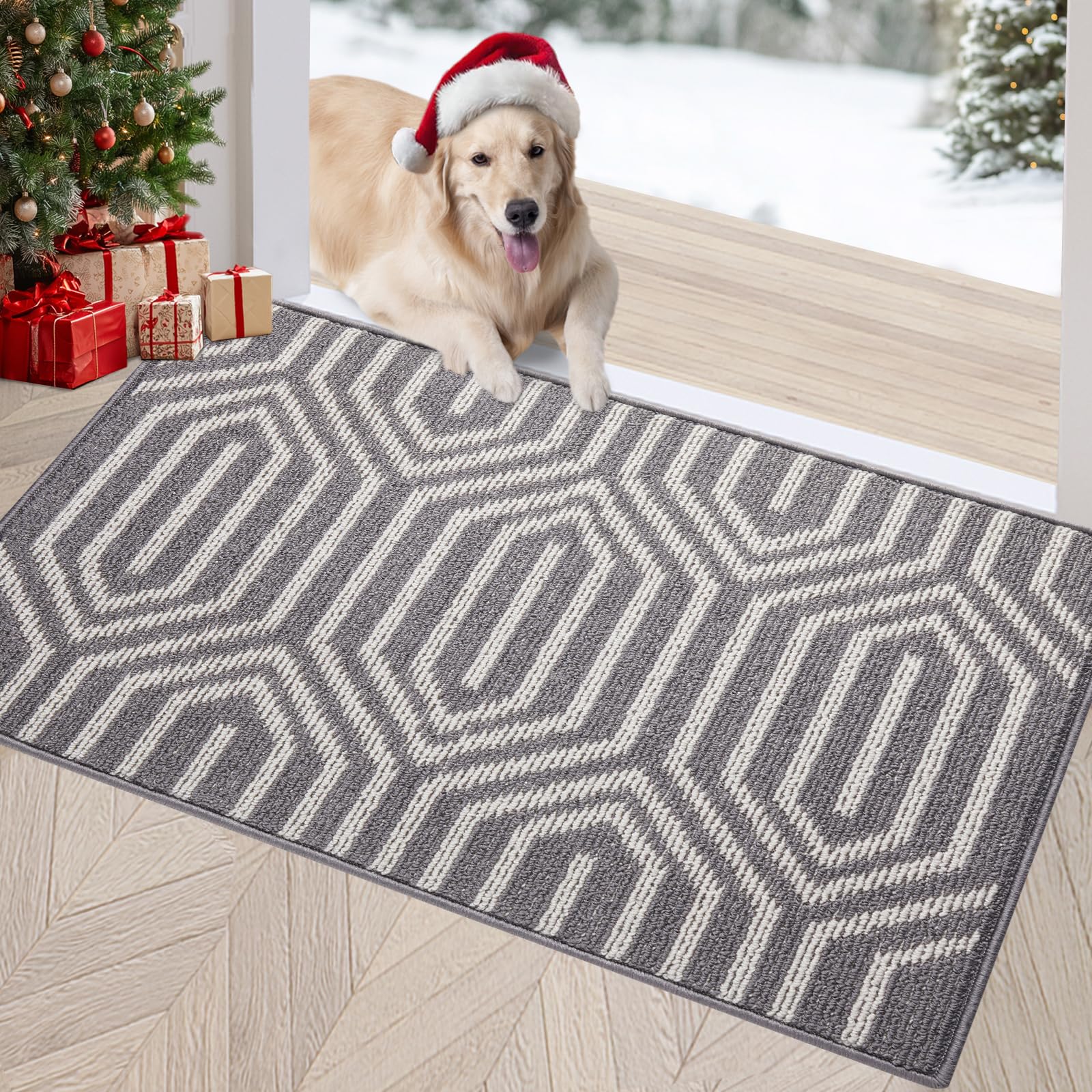 REFETONE Indoor Doormat, Front Door Mat 20"x32" Rubber Backing Non Slip Back Door Mats, Absorbent Washable Low-Profile Inside Floor Mat Door Rugs for Entryway, Resist Dirt Mud Mat for Dogs, Camel